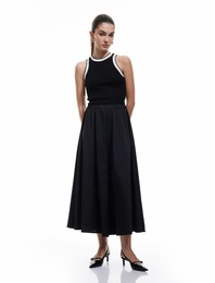 Beli Lastik Detaylı Kloş Pileli Saten Çan Etek