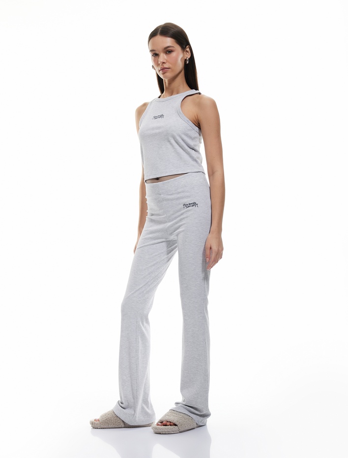  Rahat Kalıp Yumuşak Dokulu İşleme Detaylı Fitilli Pijama Altı