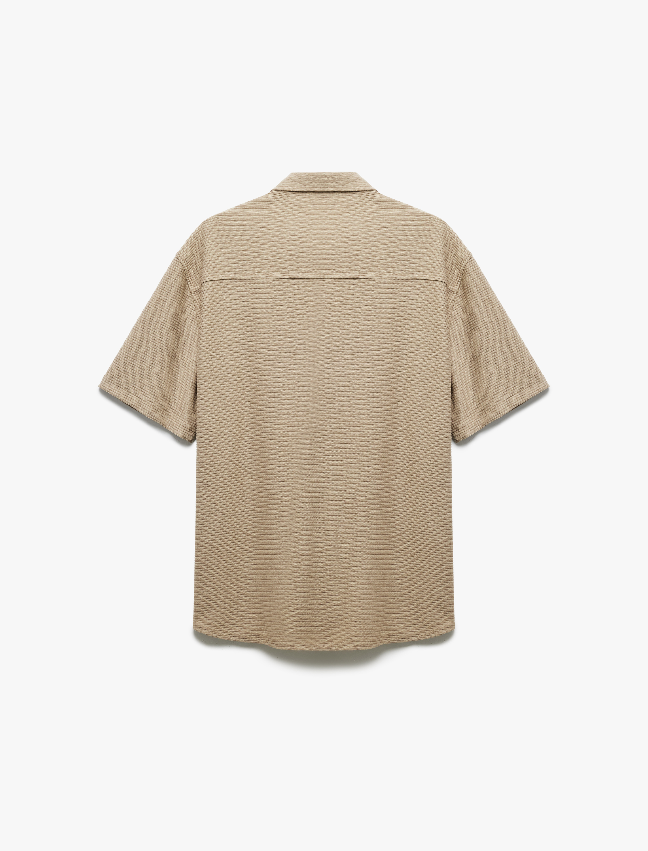   Düğmeli Yaka Dokulu Viskon Karışımlı Regular Fit Klasik Kısa Kollu Gömlek