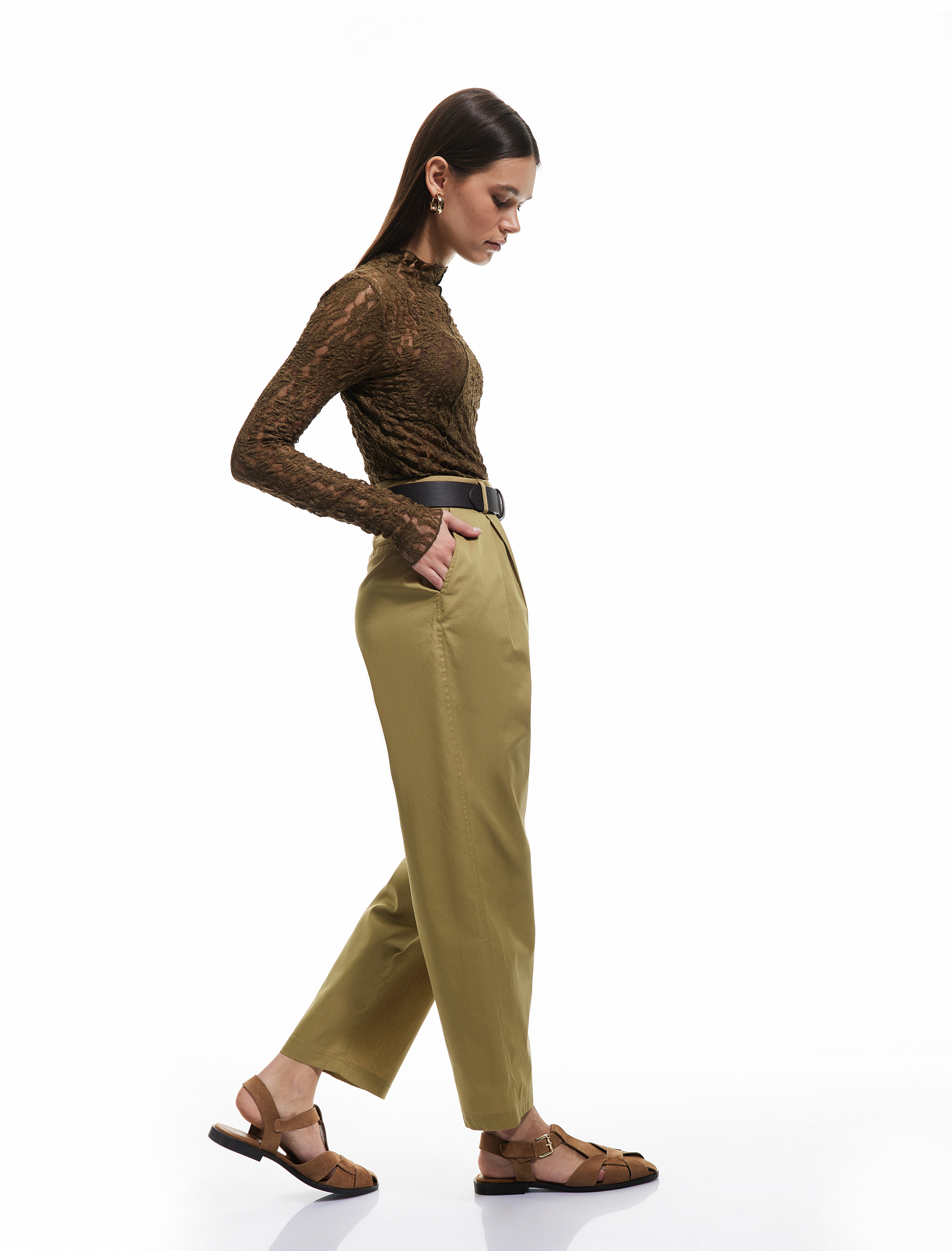 Cepli Pileli Pamuklu Havuç Kesim Poplin Kumaş Pantolon