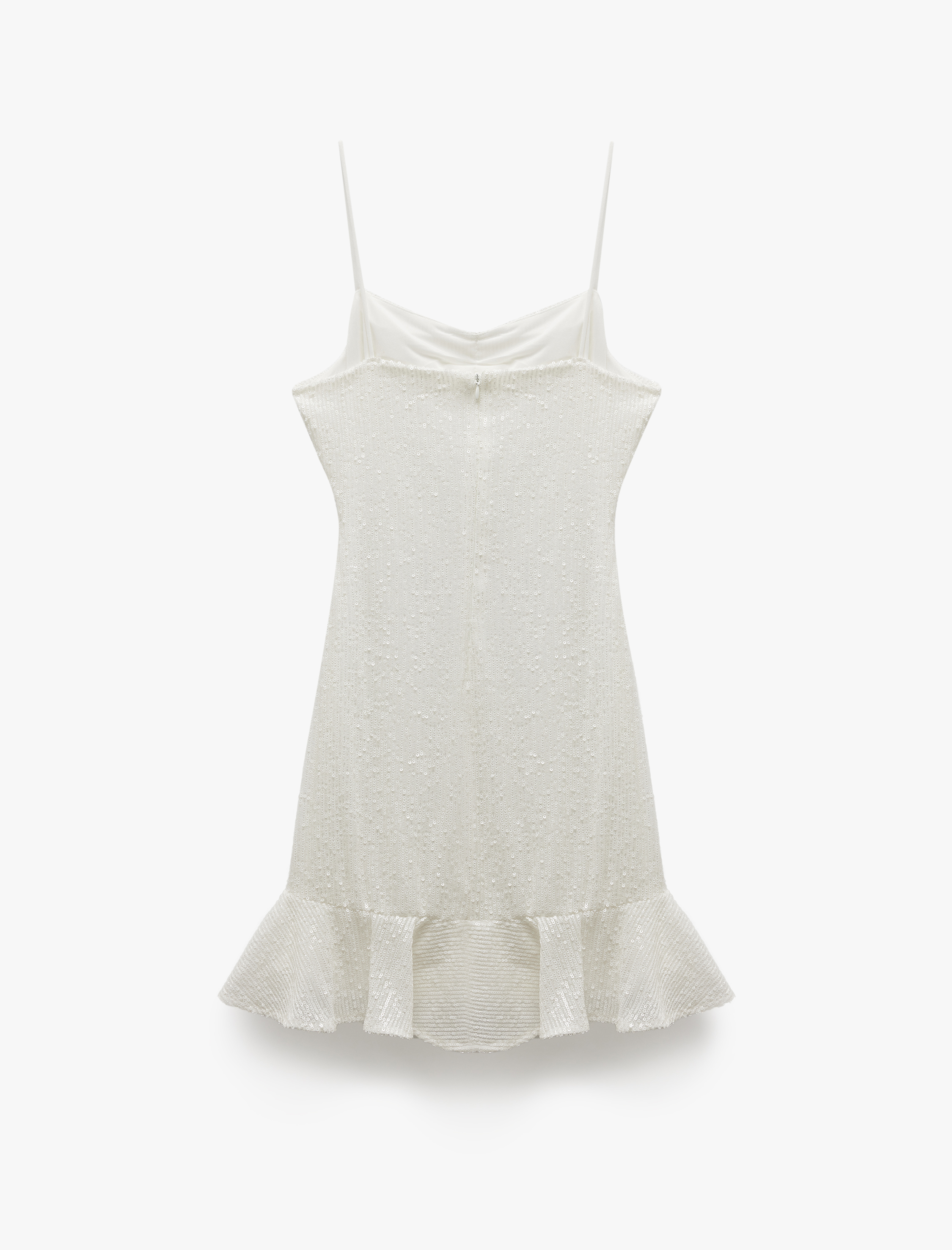   İp Askılı Volanlı Mini Pullu Payetli Bridal Elbise