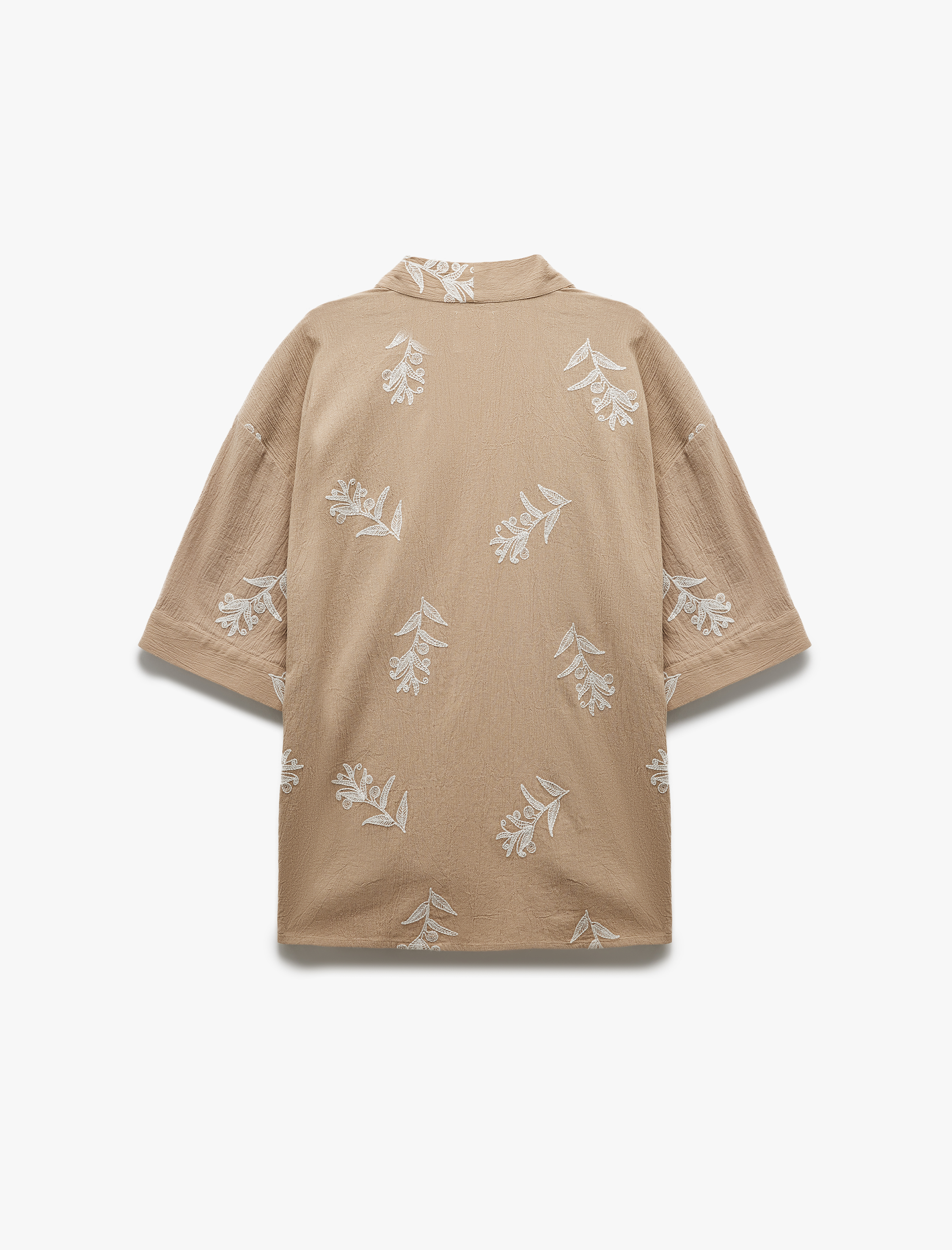   Pamuklu Geniş Kollu Nakışlı Çiçekli Uzun Kimono