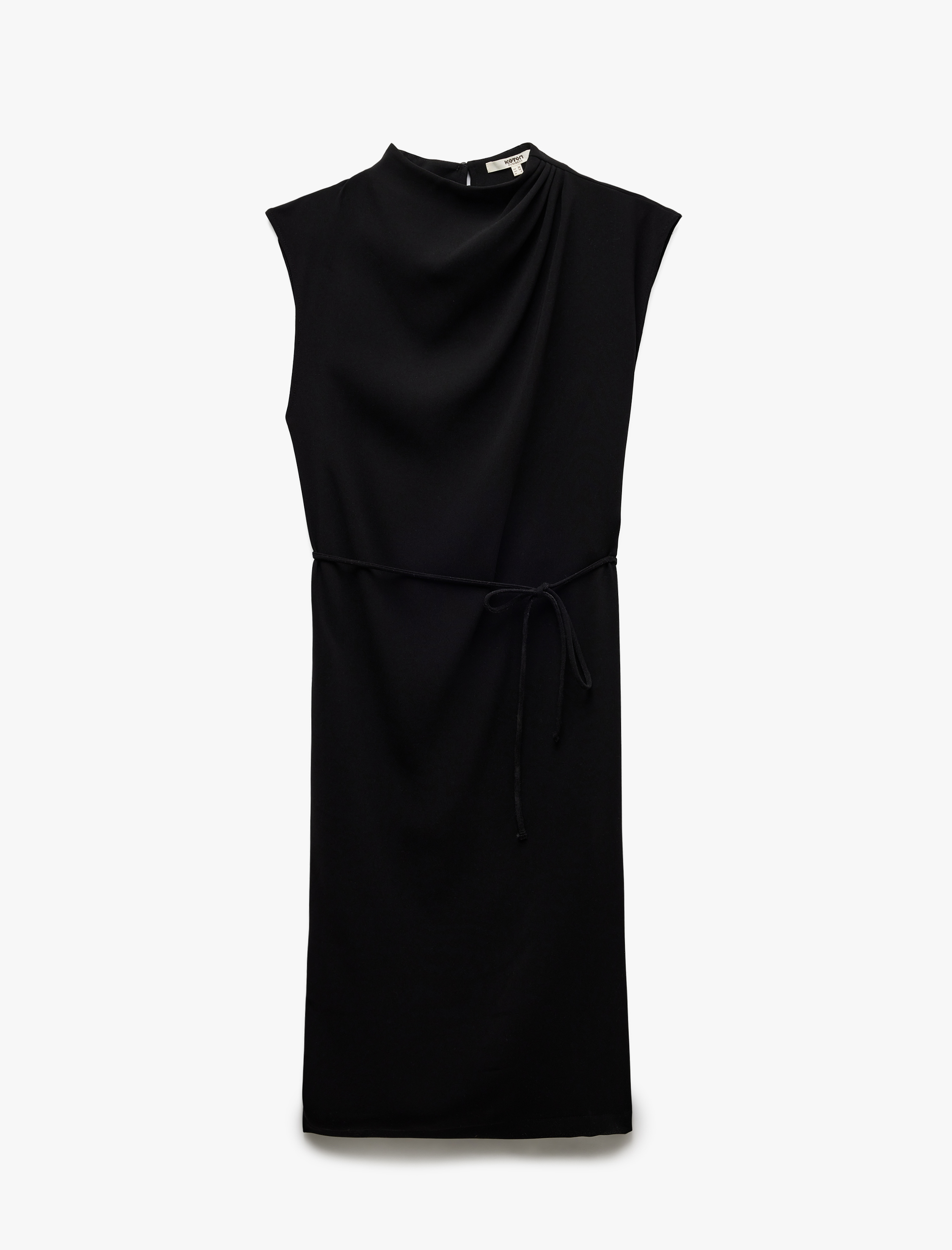   Kemer Detaylı Dik Yaka Midi Boy Kolsuz Elbise