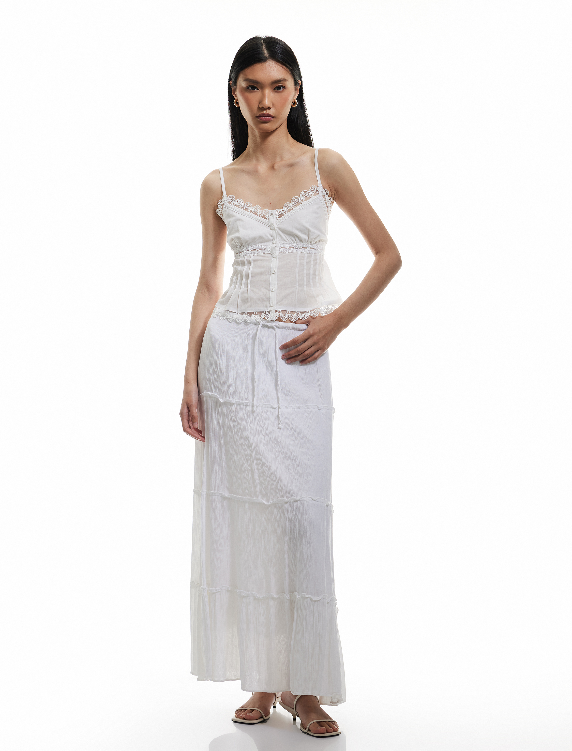 Astarlı Katlı Beli Bağlamalı Lastikli Kloş Uzun Etek