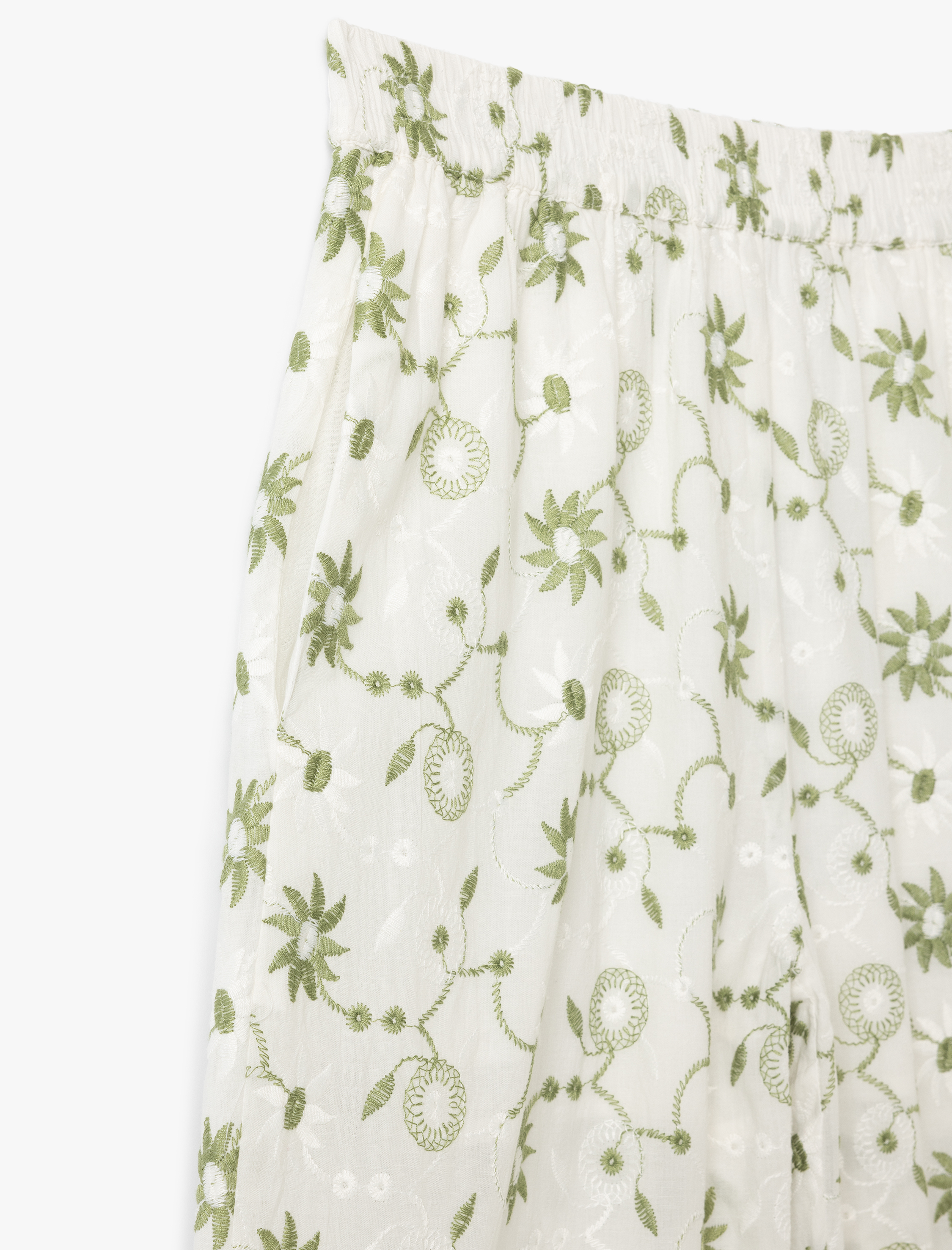   Cepli Yüksek Bel İşlemeli Çiçekli Fistolu Bol Paça Pantolon