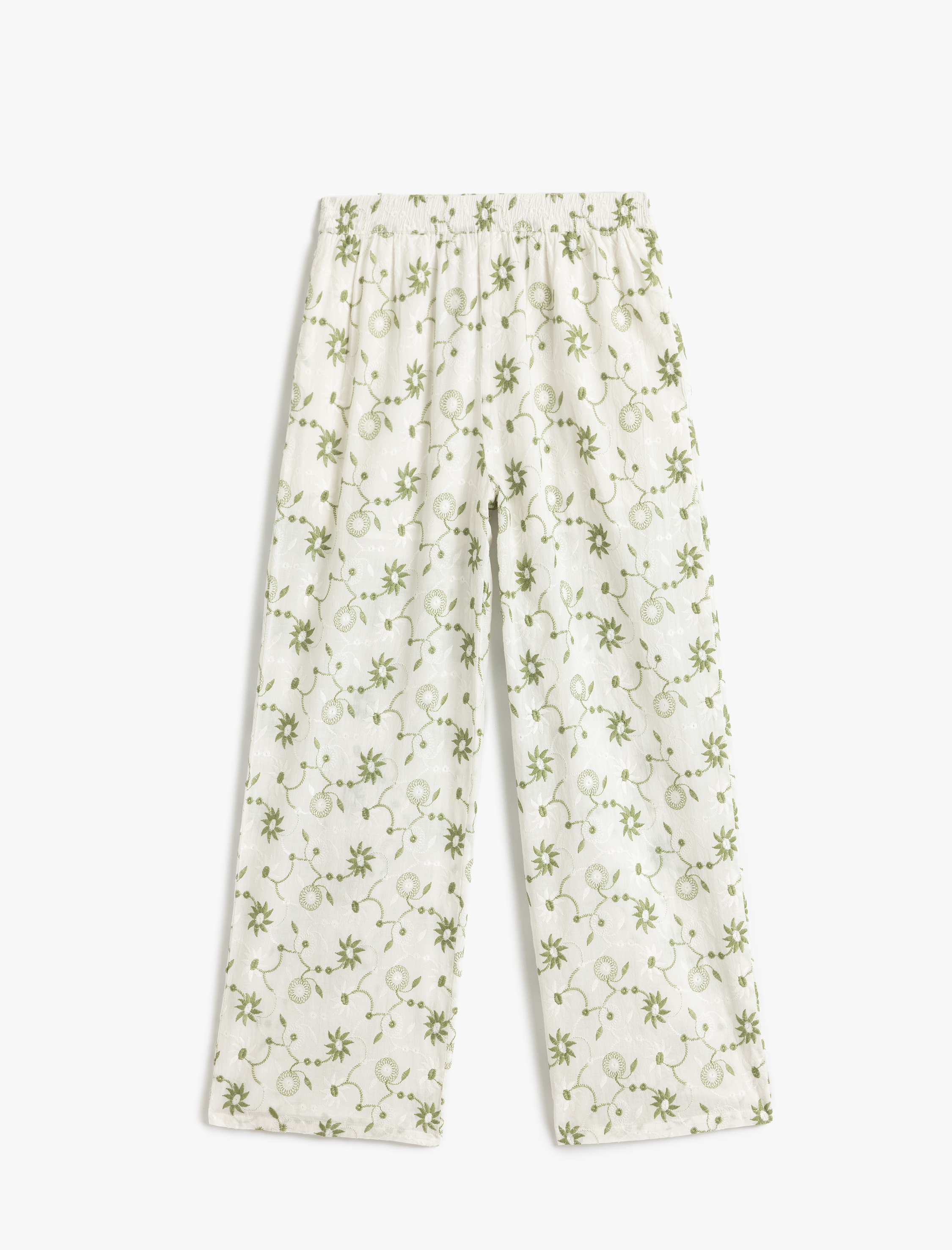   Cepli Yüksek Bel İşlemeli Çiçekli Fistolu Bol Paça Pantolon