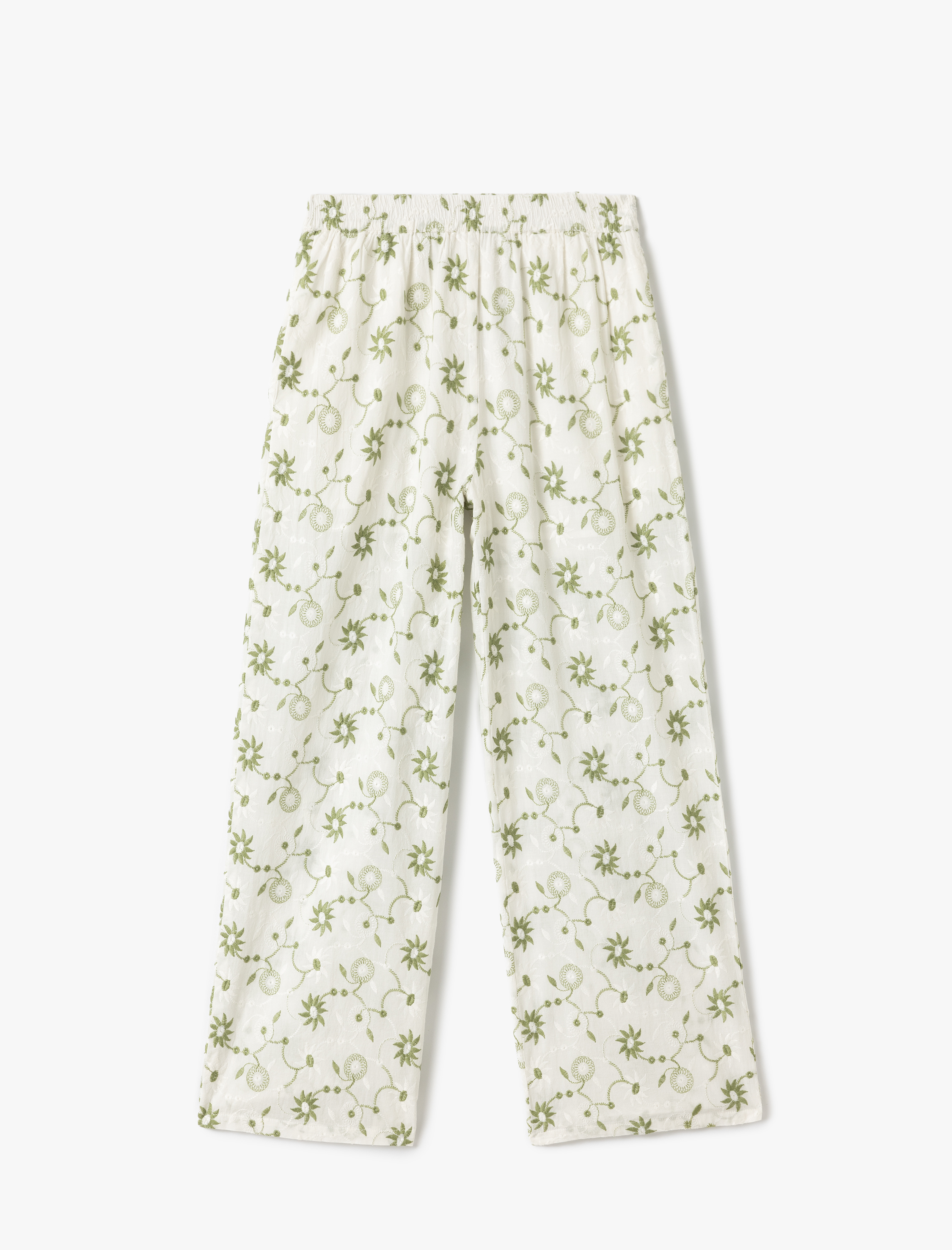   Cepli Yüksek Bel İşlemeli Çiçekli Fistolu Bol Paça Pantolon