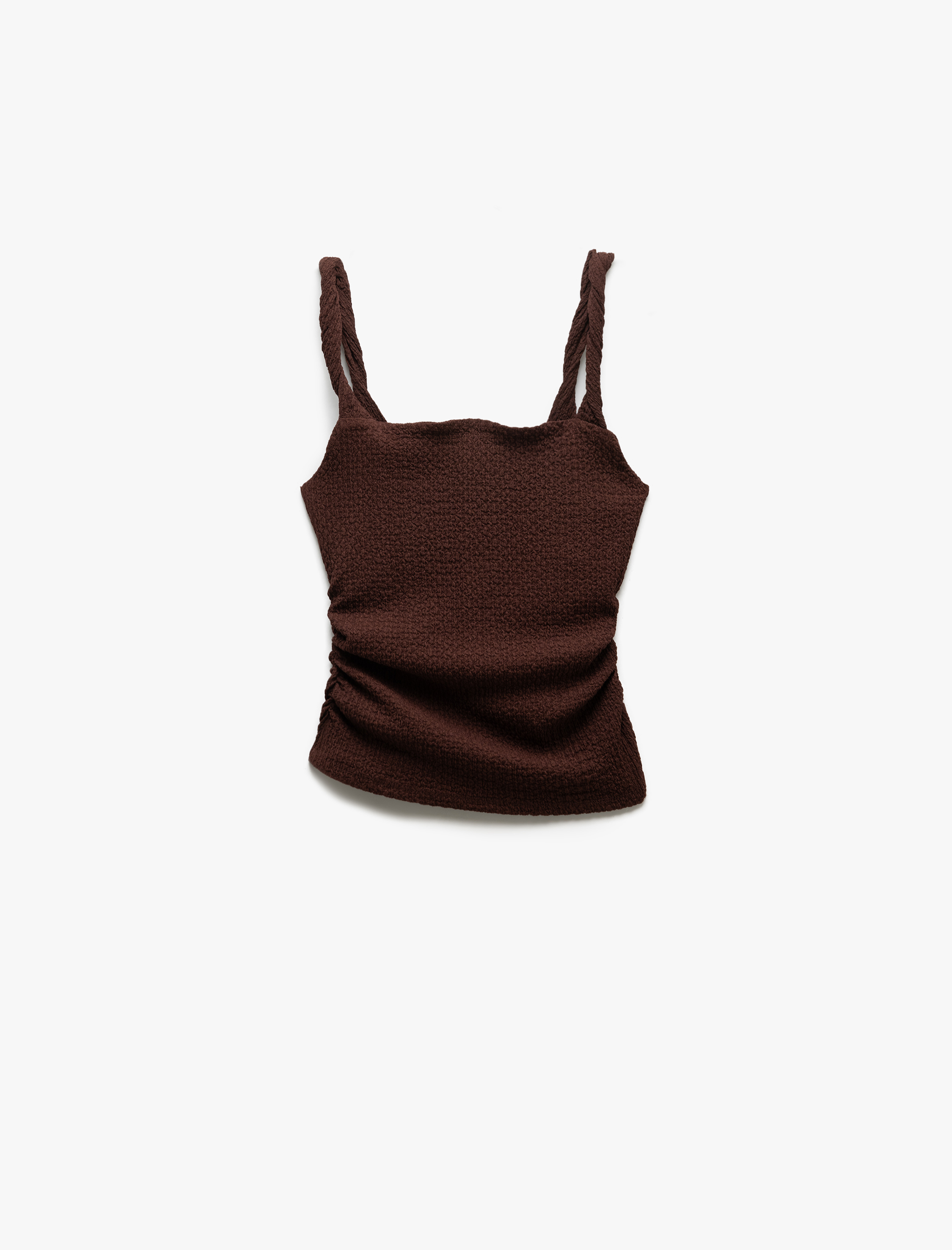   Drape Detaylı Kare Yaka Slim Fit Dokulu Askılı Atlet