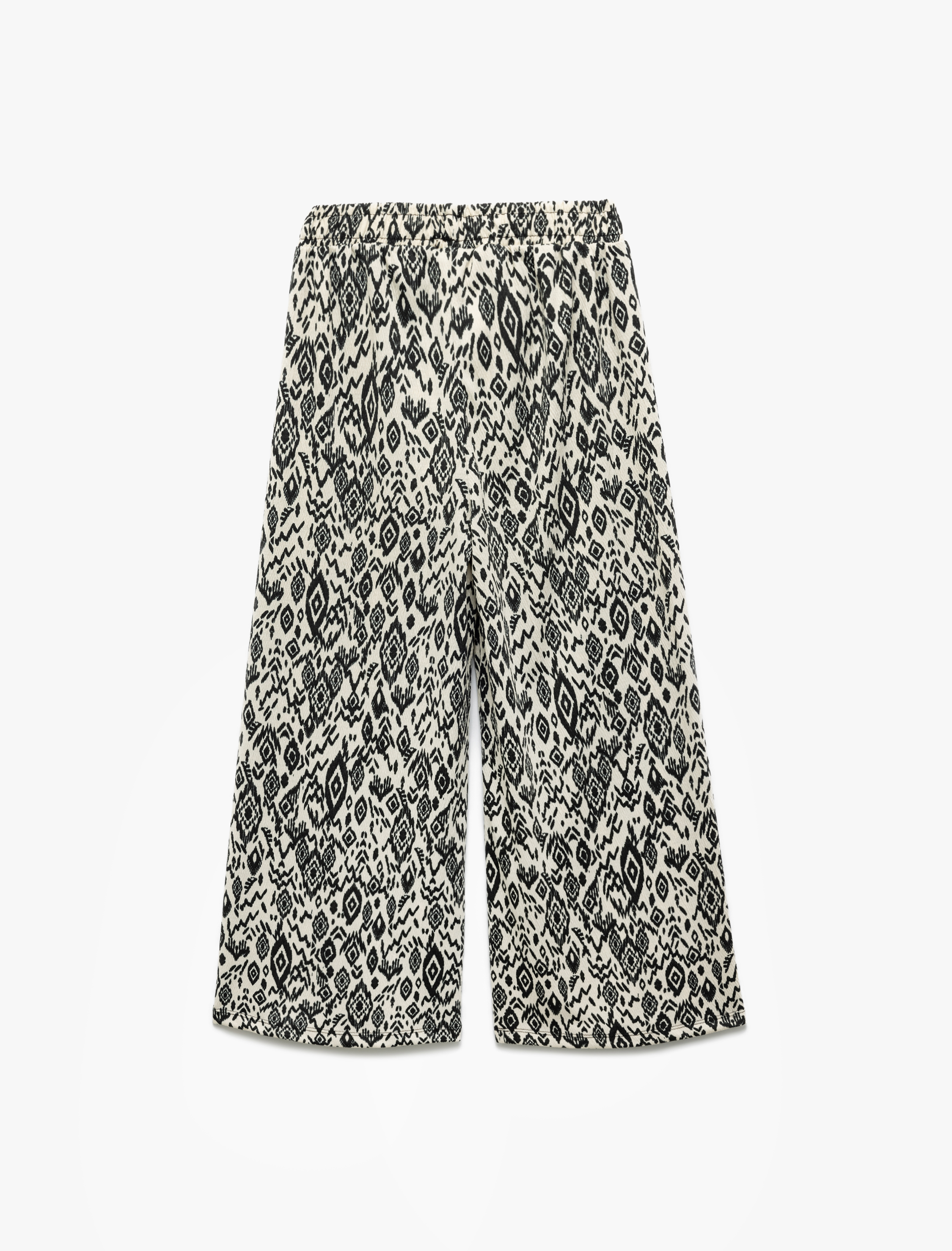  Kız Çocuk Beli Lastikli Desenli Bol Paça Pantolon