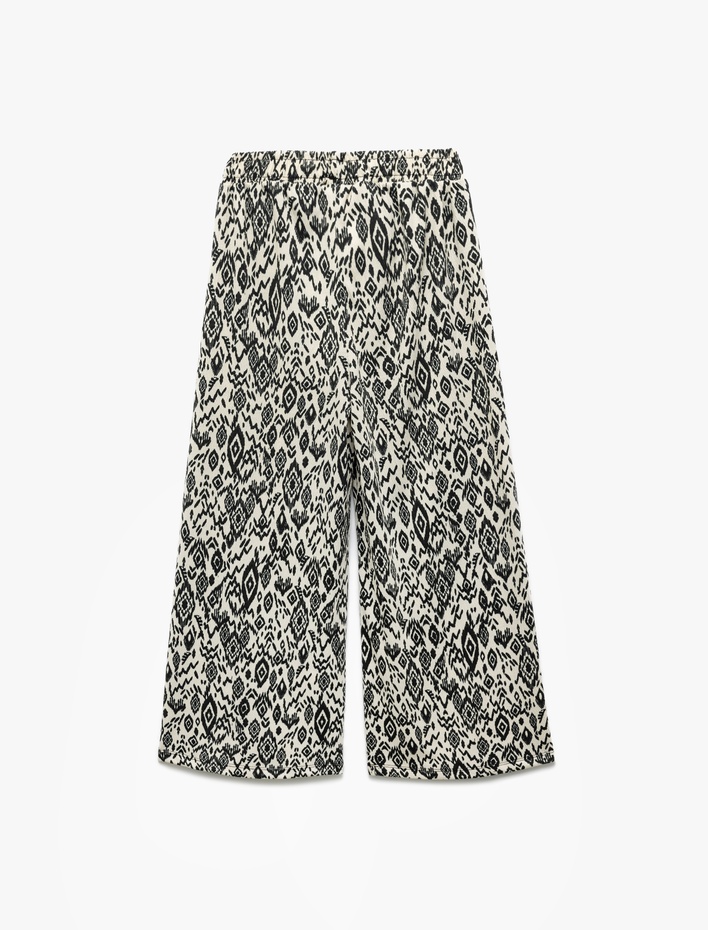 Kız Çocuk Beli Lastikli Desenli Bol Paça Pantolon