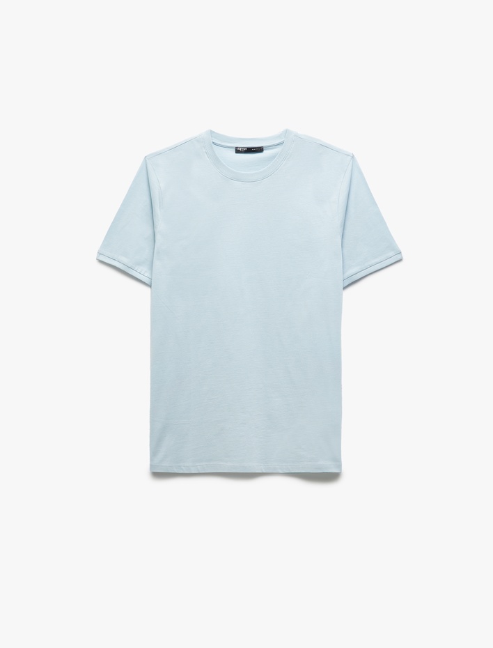  Kısa Kollu Bisiklet Yaka Pamuklu Slim Fit Erkek Basic Tişört