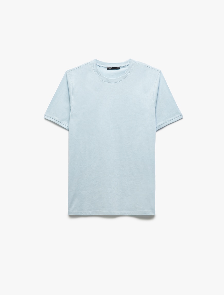   Kısa Kollu Bisiklet Yaka Pamuklu Slim Fit Erkek Basic Tişört