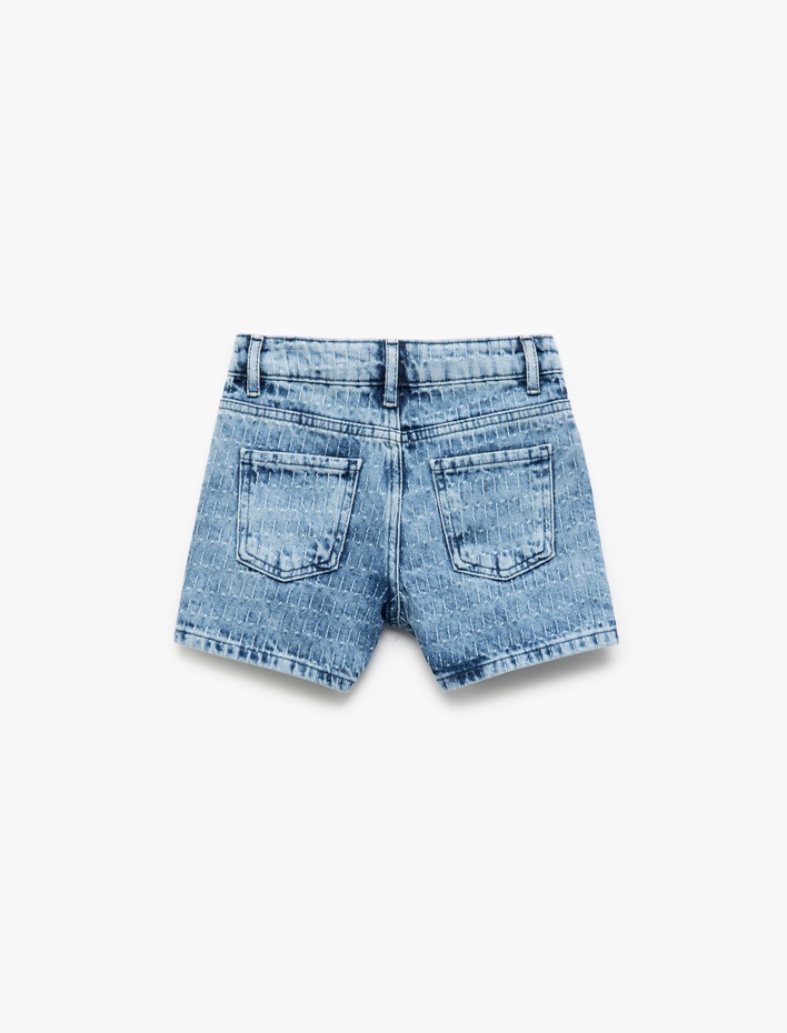 Kız Çocuk Pamuklu Cepli Taş Detaylı Denim Şort