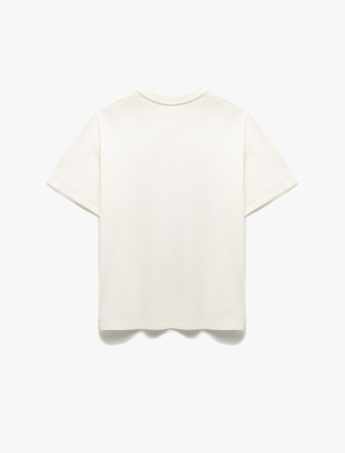  Pamuklu Bisiklet Yaka Kısa Kollu Rahat Kesim Baskılı Tişört