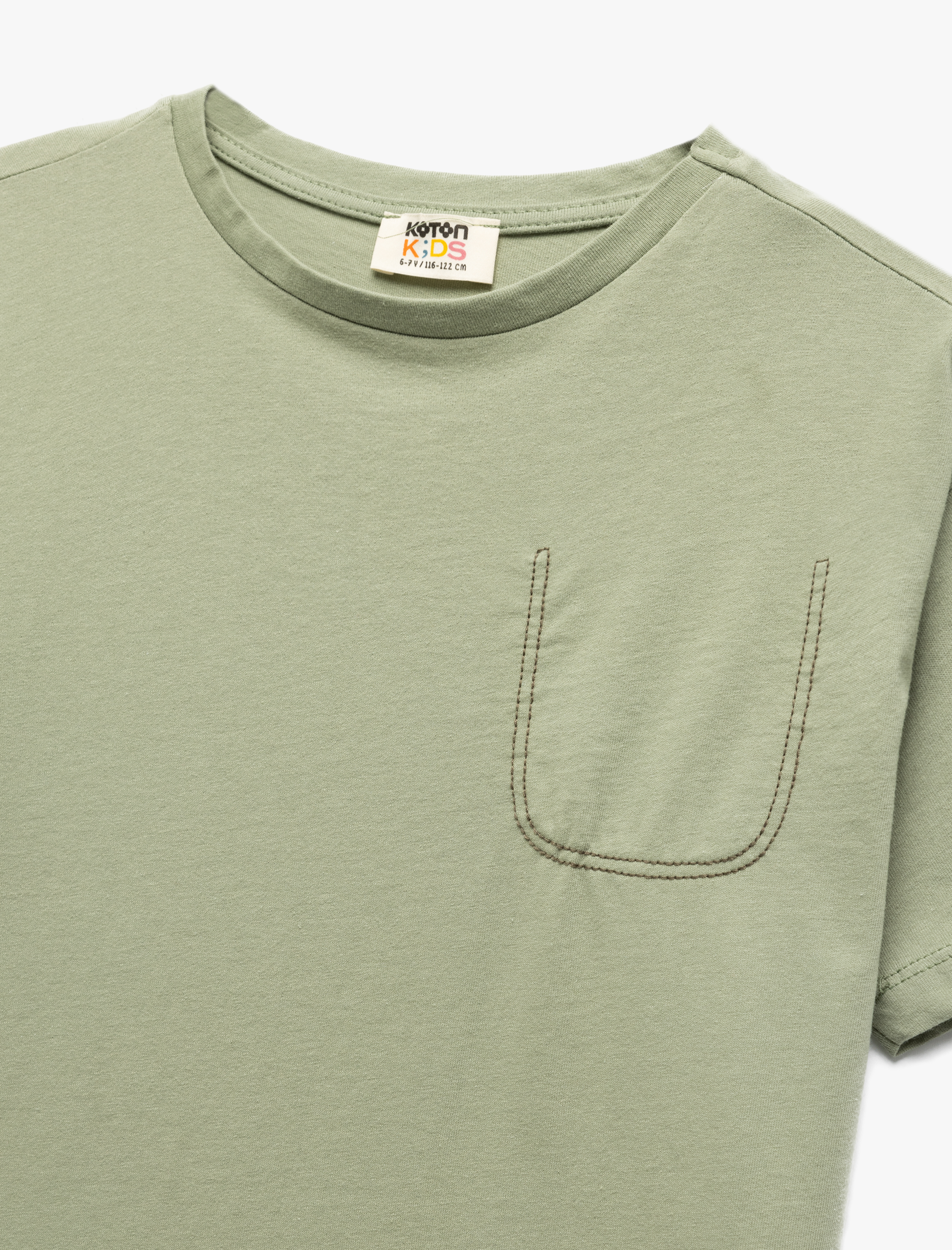  Erkek Çocuk Cep Detaylı Kısa Kollu Bisiklet Yaka Pamuklu Basic Tişört