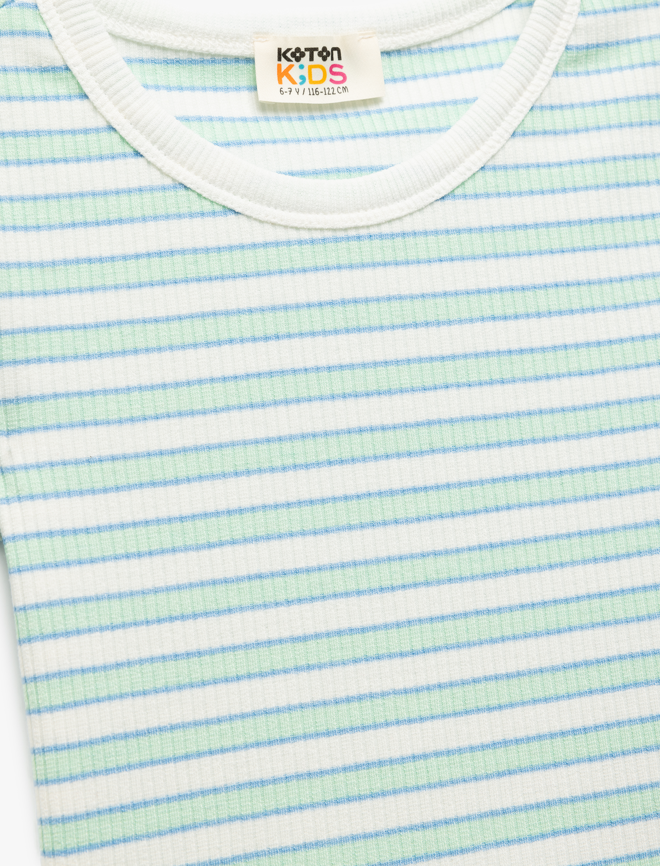  Kız Çocuk Bisiklet Yaka Kısa Kollu Kaşkorse Çizgili Crop Tişört