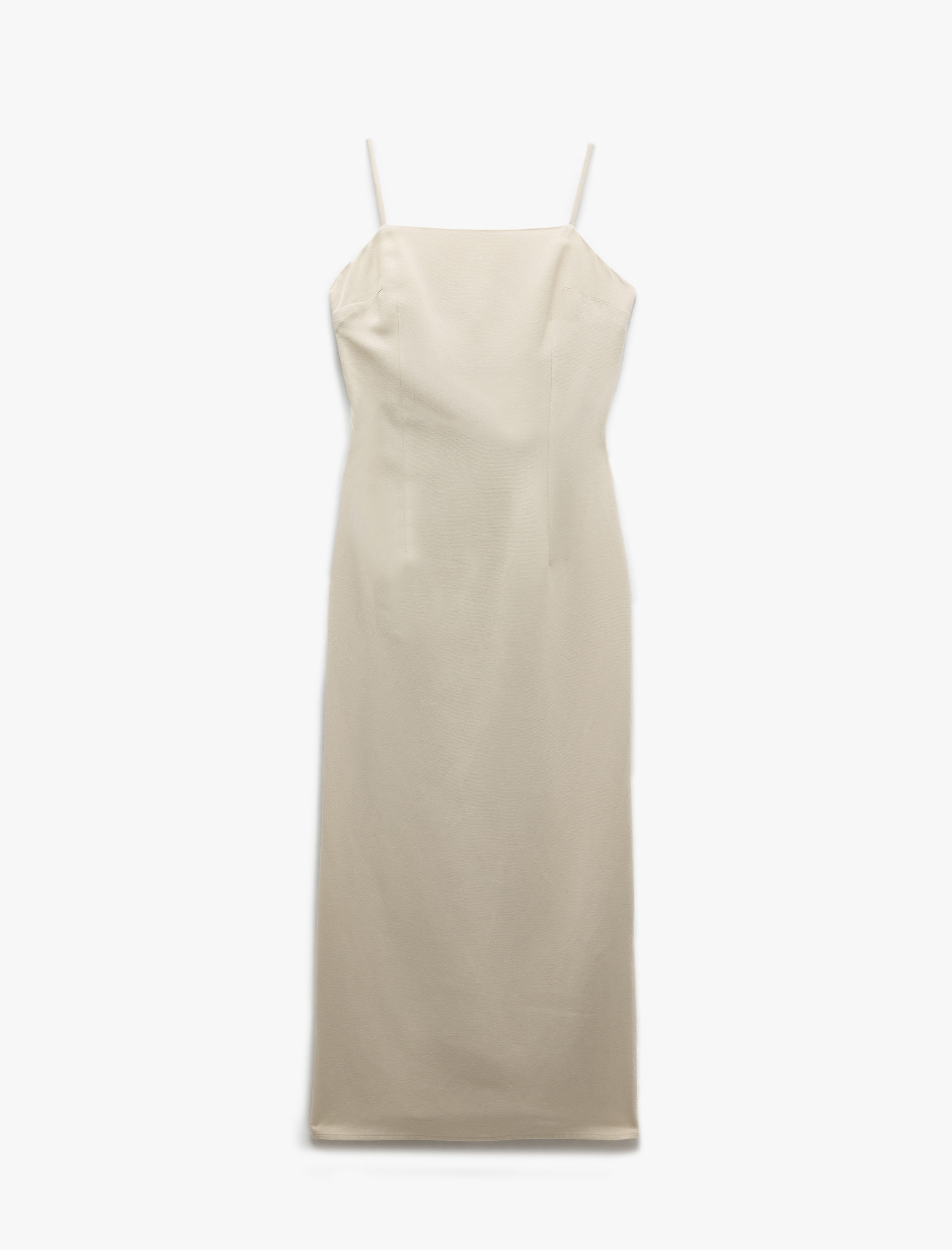   Viskon - Keten Karışımlı Slim Fit İnce Askılı Midi Boy Elbise