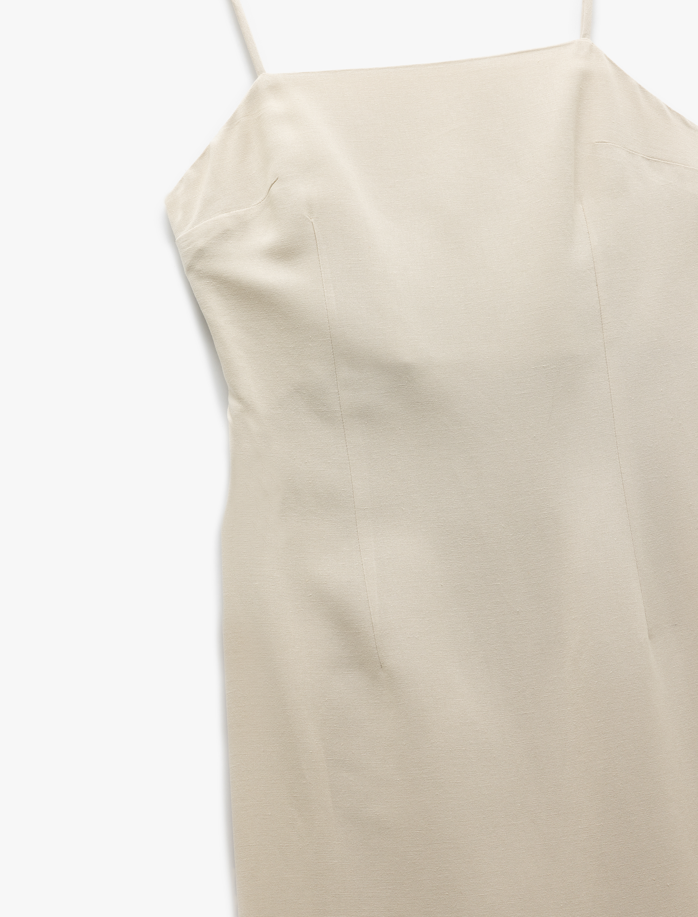   Viskon - Keten Karışımlı Slim Fit İnce Askılı Midi Boy Elbise