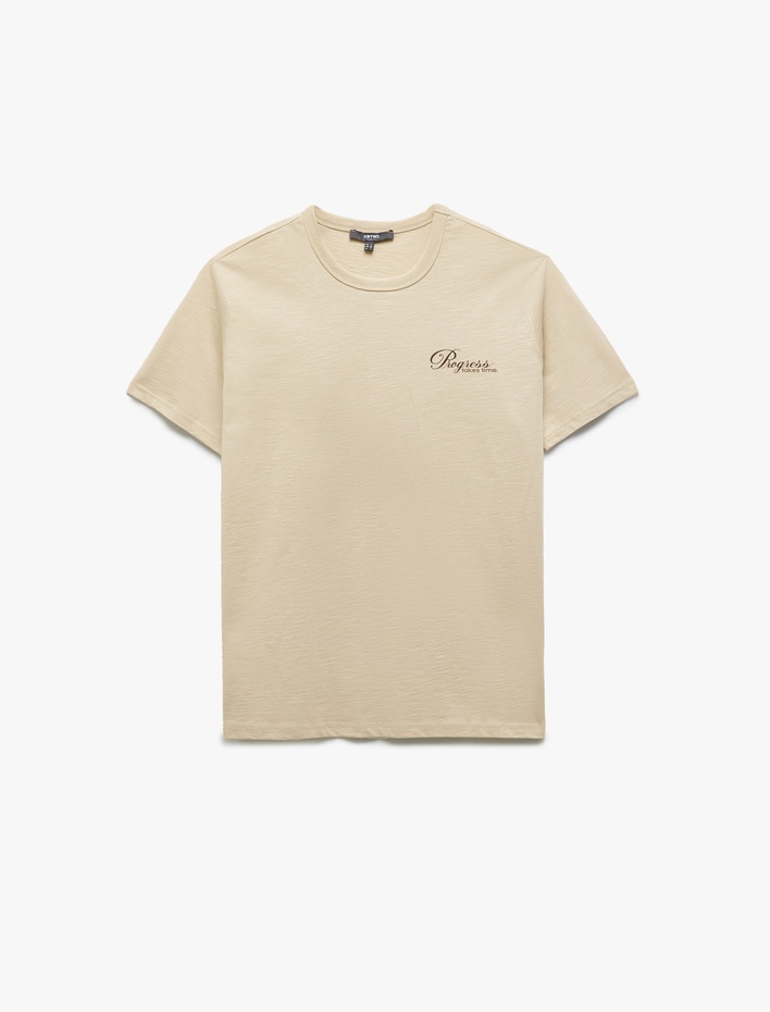  Baskılı Kısa Kollu Slim Fit Pamuklu Bisiklet Yaka Tişört