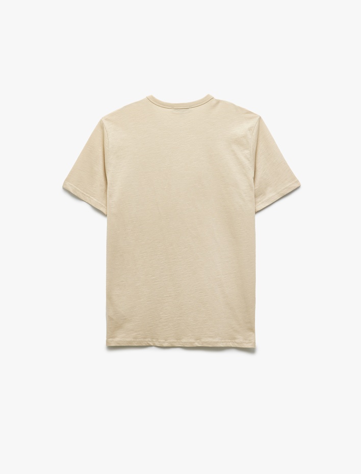  Baskılı Kısa Kollu Slim Fit Pamuklu Bisiklet Yaka Tişört