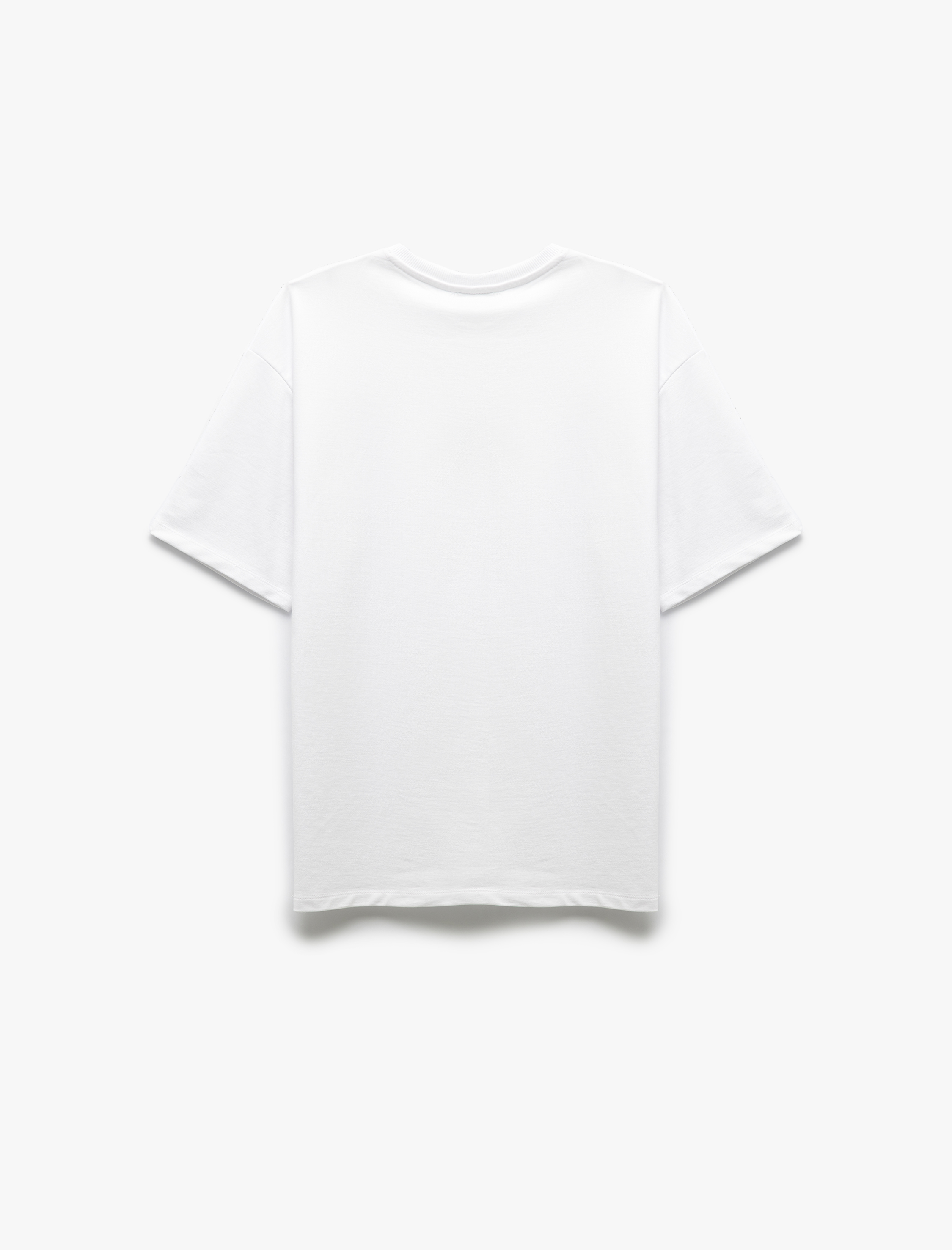   Baskılı Pamuklu Kısa Kollu Tok Kumaş Bisiklet Yaka Oversize Tişört