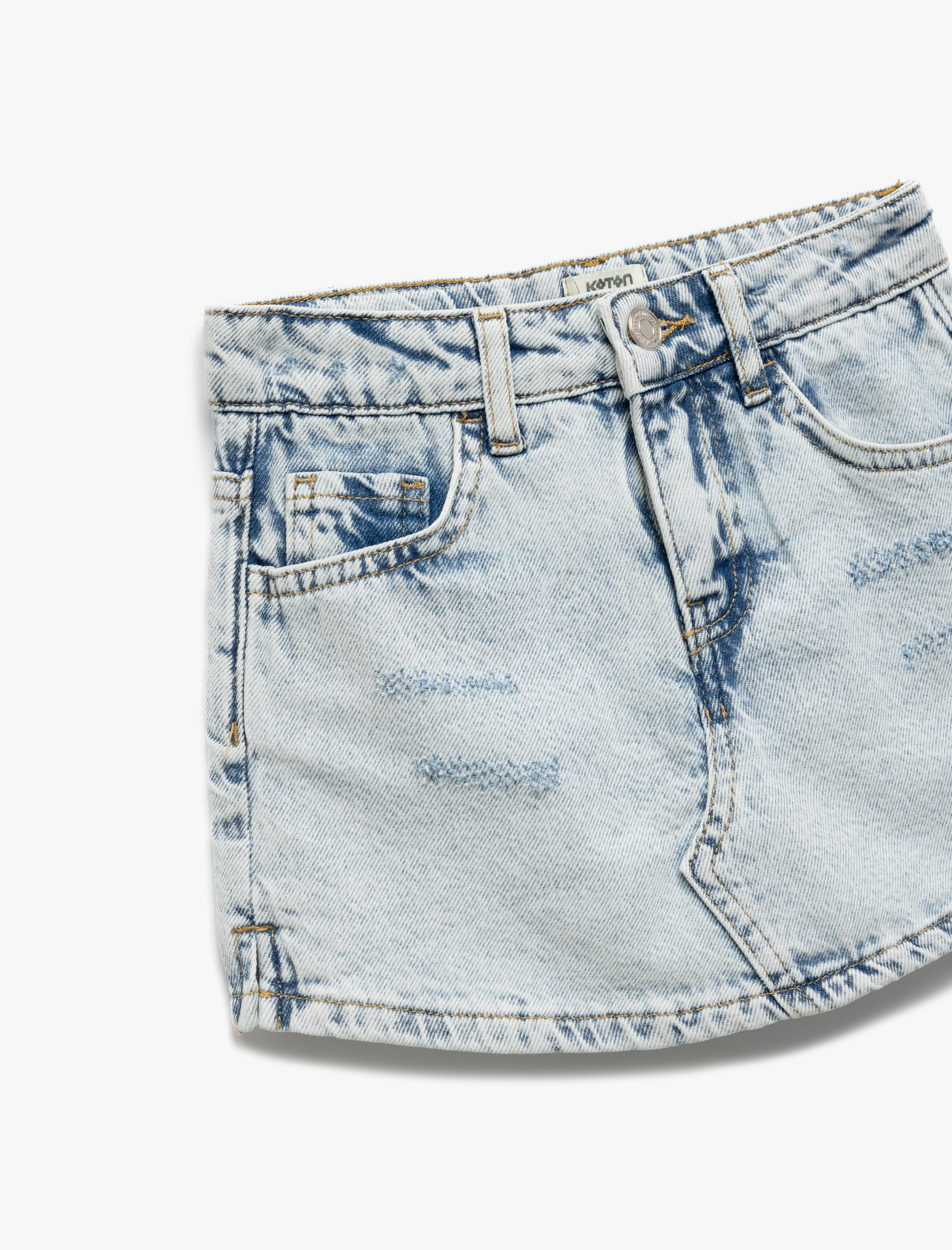  Kız Çocuk Pamuklu Düğme Detaylı Cepli Denim Şort Etek