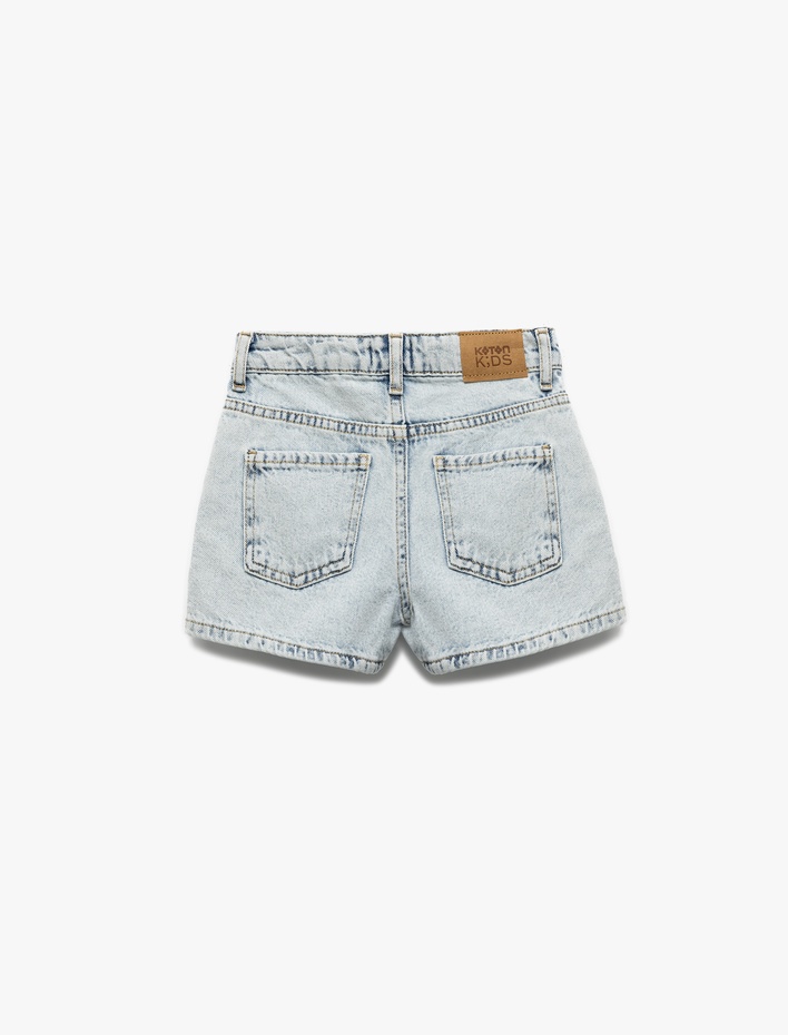 Kız Çocuk Pamuklu Düğme Detaylı Cepli Denim Şort Etek