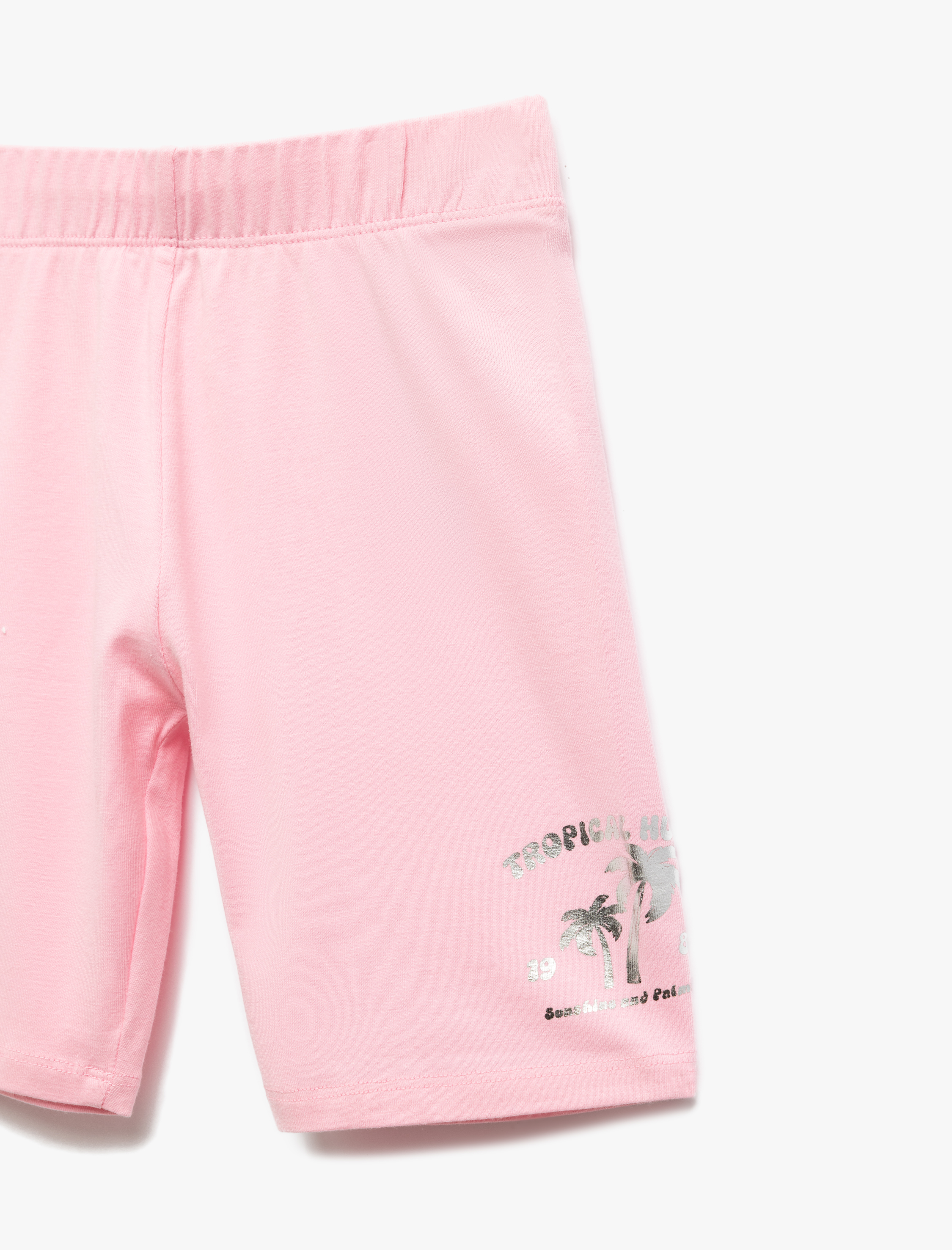  Kız Çocuk Pamuklu Beli Lastikli Palmiye Baskı Detaylı Şort