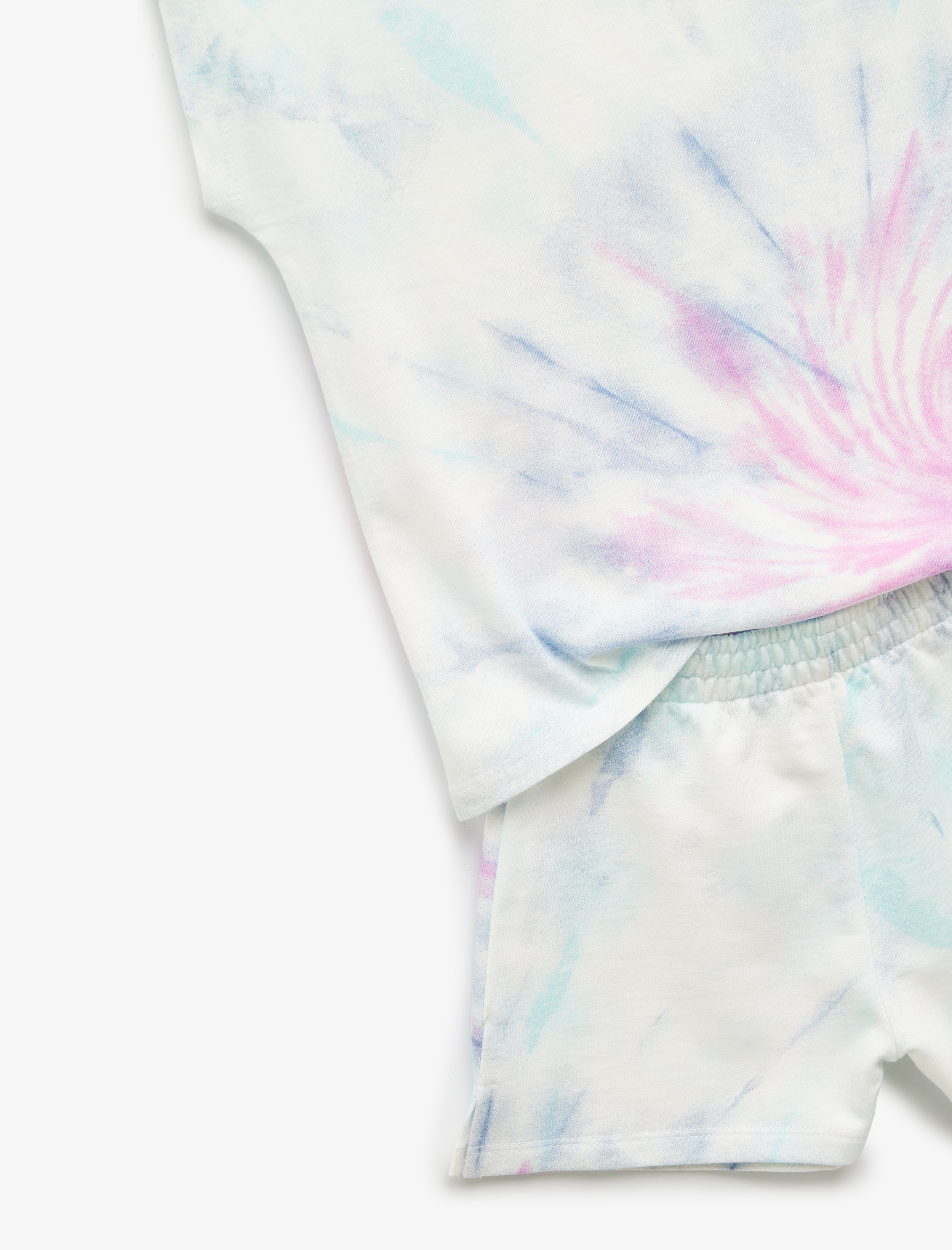  Kız Çocuk Pamuklu Desenli 2'li Crop Tişört ve Şort Seti