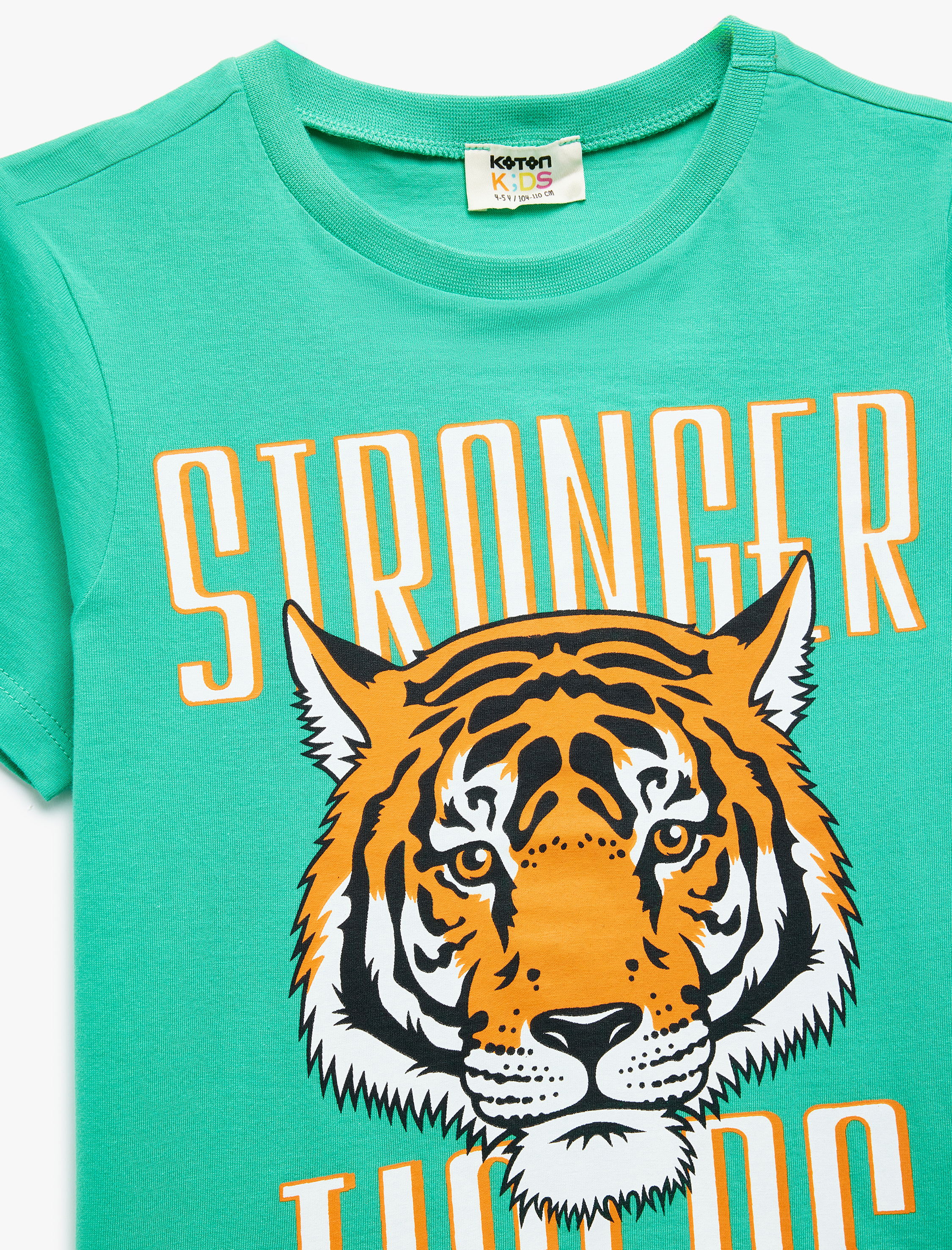  Erkek Çocuk Kaplan Baskılı Bisiklet Yaka Kısa Kollu Pamuklu Tişört