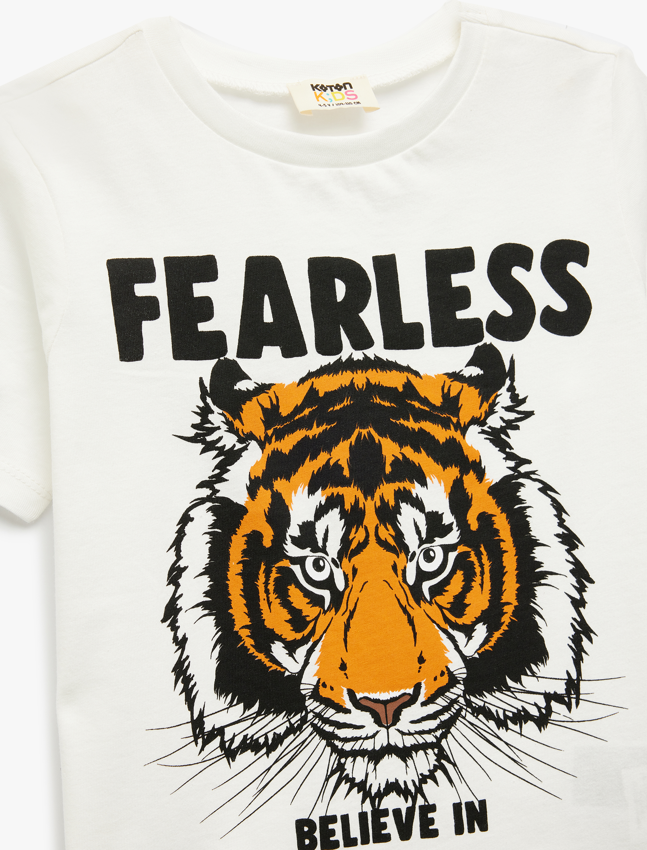  Erkek Çocuk Pamuklu Kaplan Baskılı Kısa Kollu Bisiklet Yaka Tişört