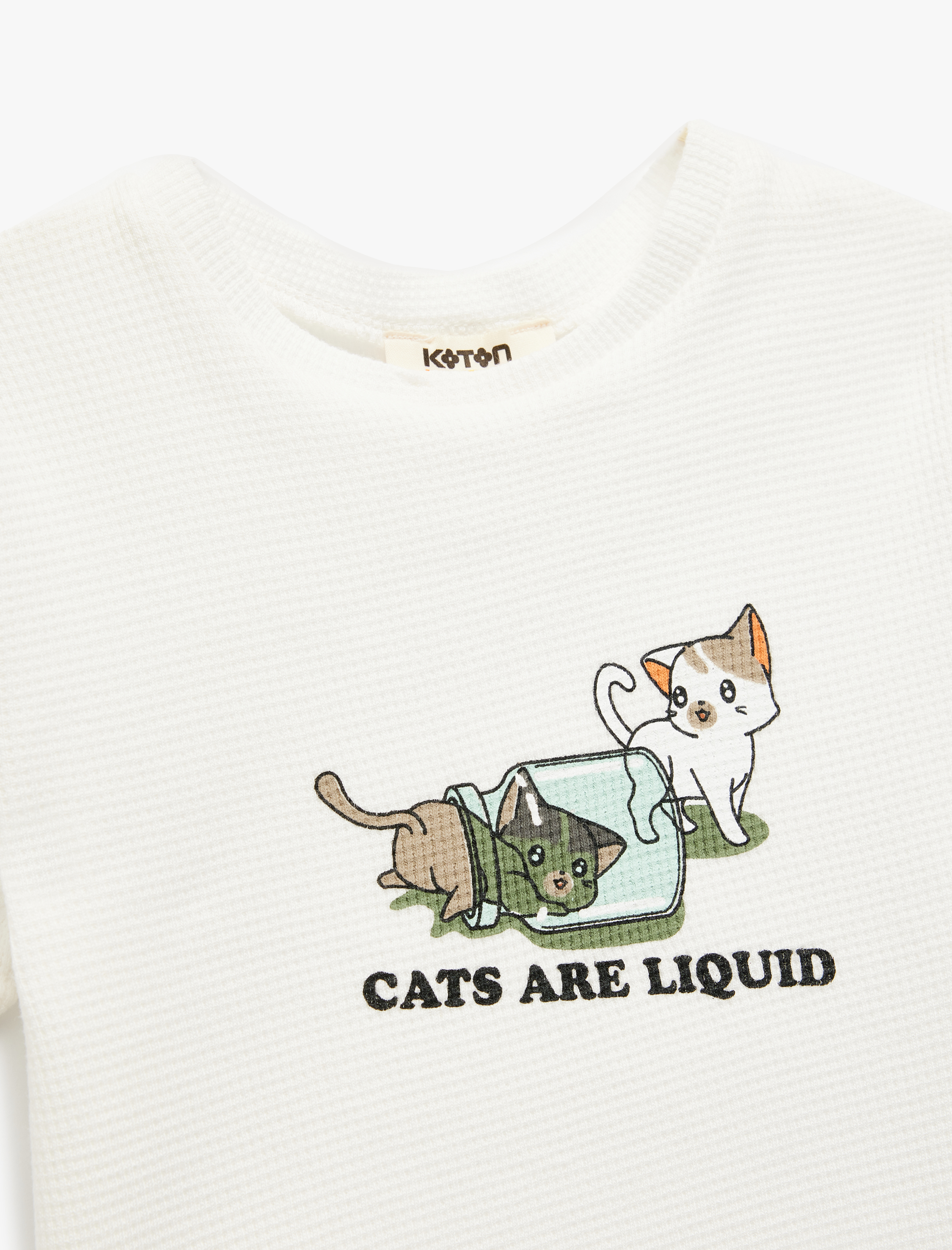  Kız Çocuk Bisiklet Yaka Kısa Kollu Kedi Baskılı Pamuklu Tişört