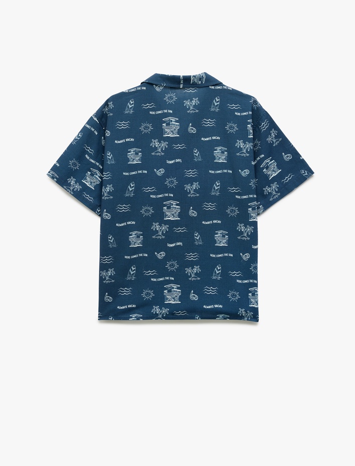 Erkek Çocuk Pamuklu  Desenli Düğmeli  Kısa Kollu Gömlek