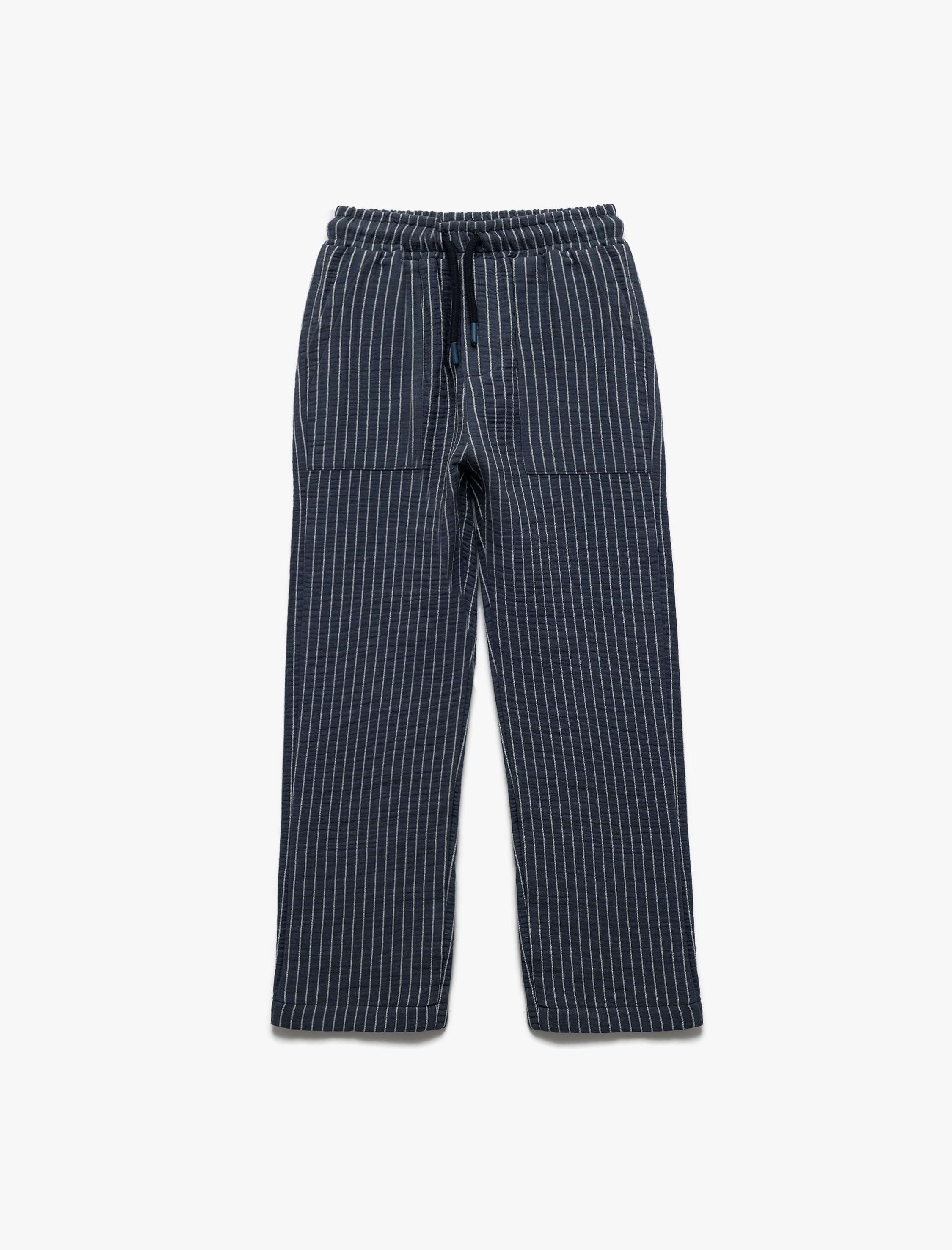  Erkek Çocuk Pamuklu Çizgili Beli Bağcıklı Pantolon