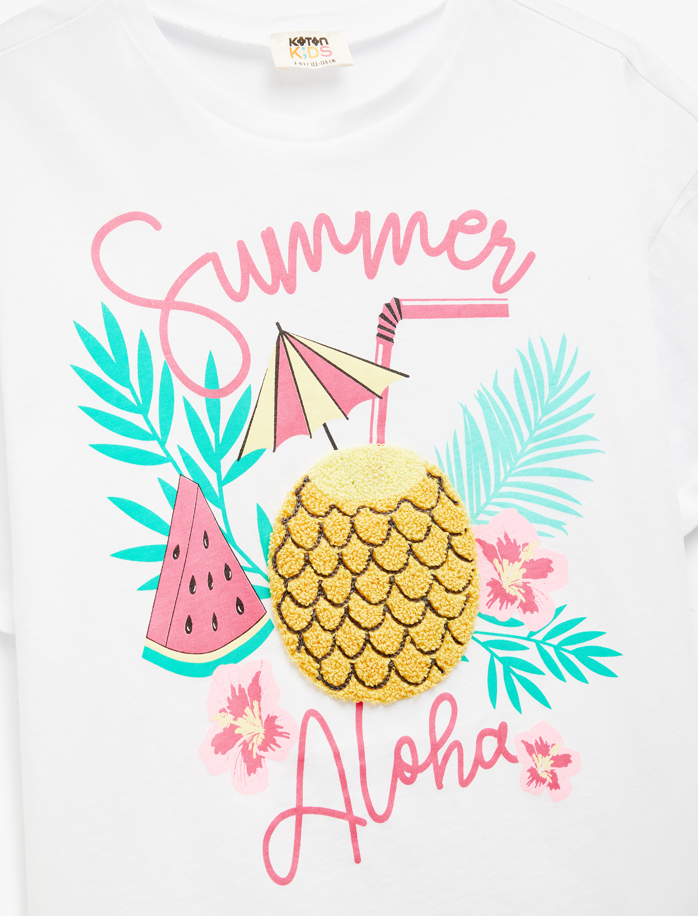  Kız Çocuk Pamuklu Baskılı Bisiklet Yaka Kısa Kollu Tişört