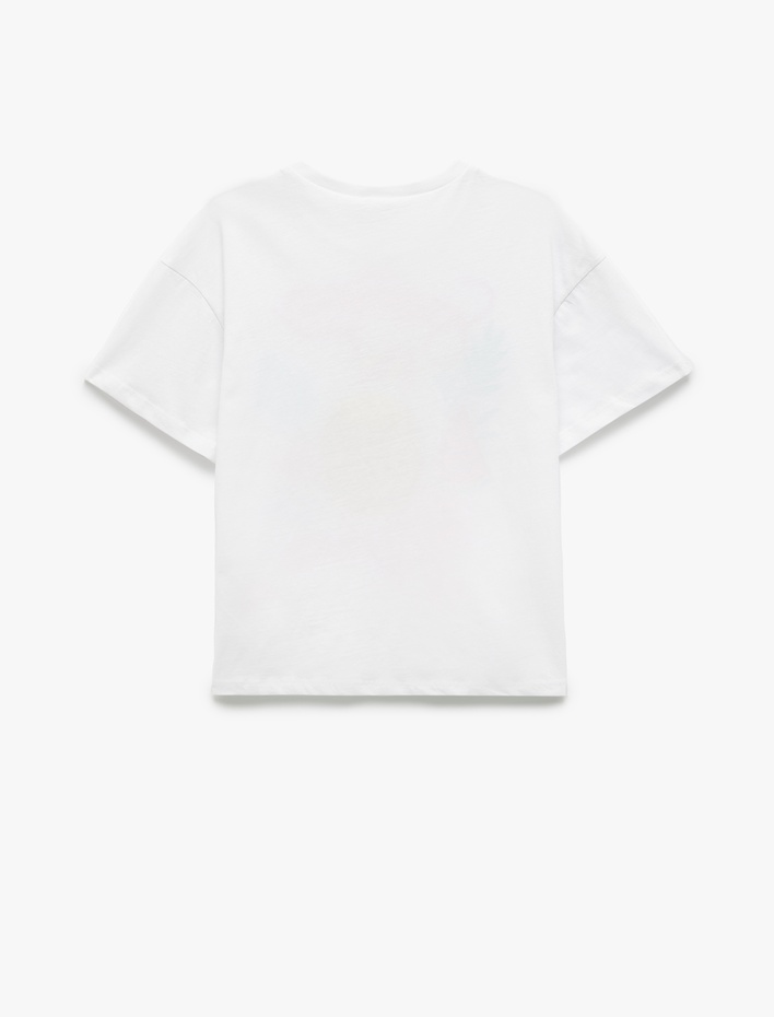 Kız Çocuk Pamuklu Baskılı Bisiklet Yaka Kısa Kollu Tişört