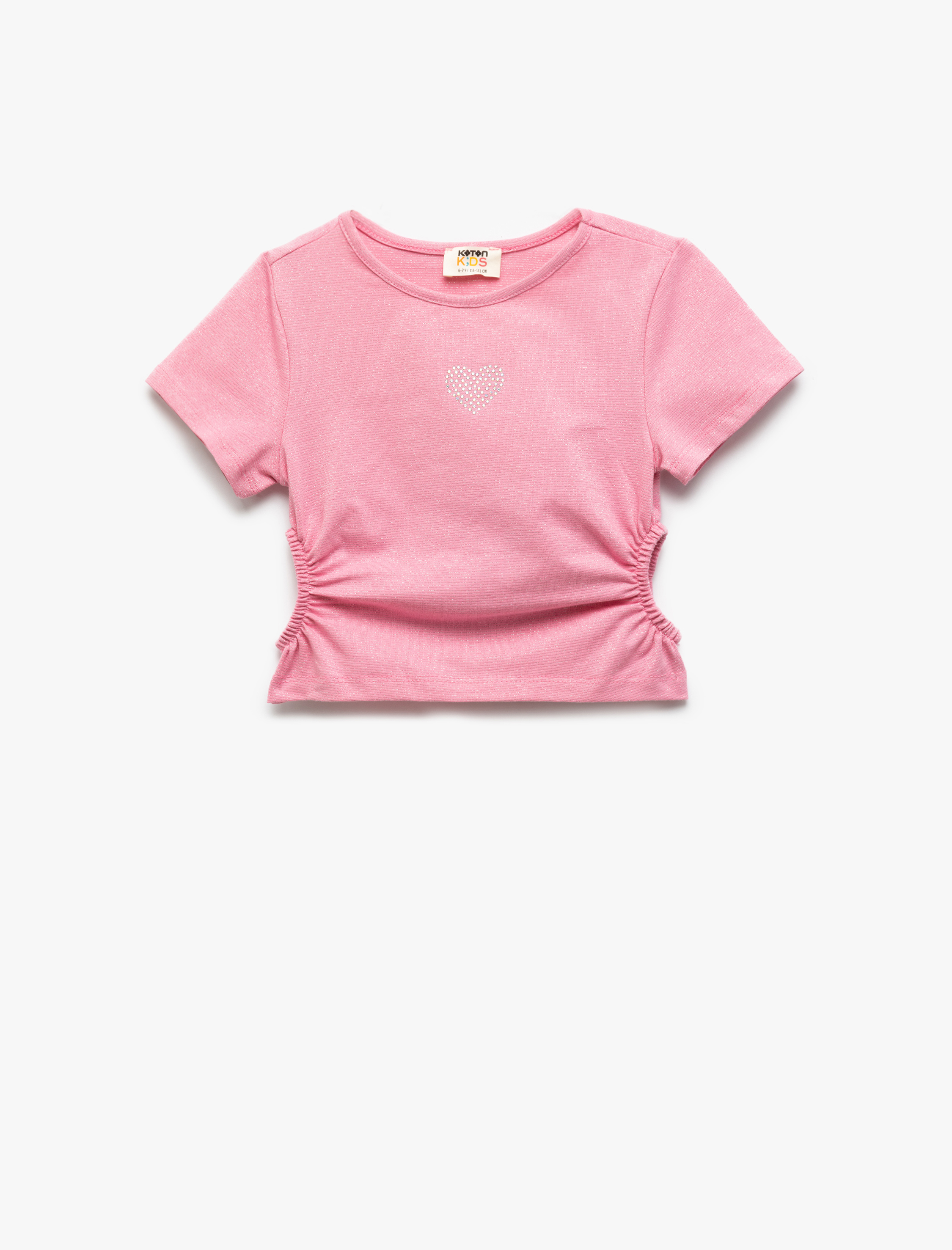 Koton Pencere Detaylı Bisiklet Yaka Kısa Kollu Pamuklu Crop Bluz -1