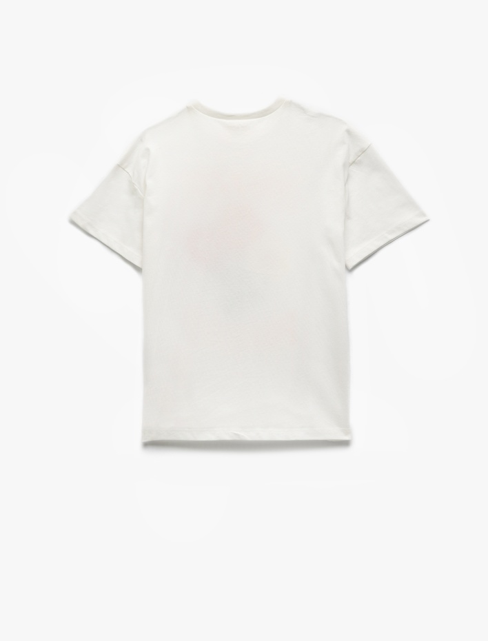 Kız Çocuk Kısa Kollu Bisiklet Yaka Pamuklu Çiçekli Tişört