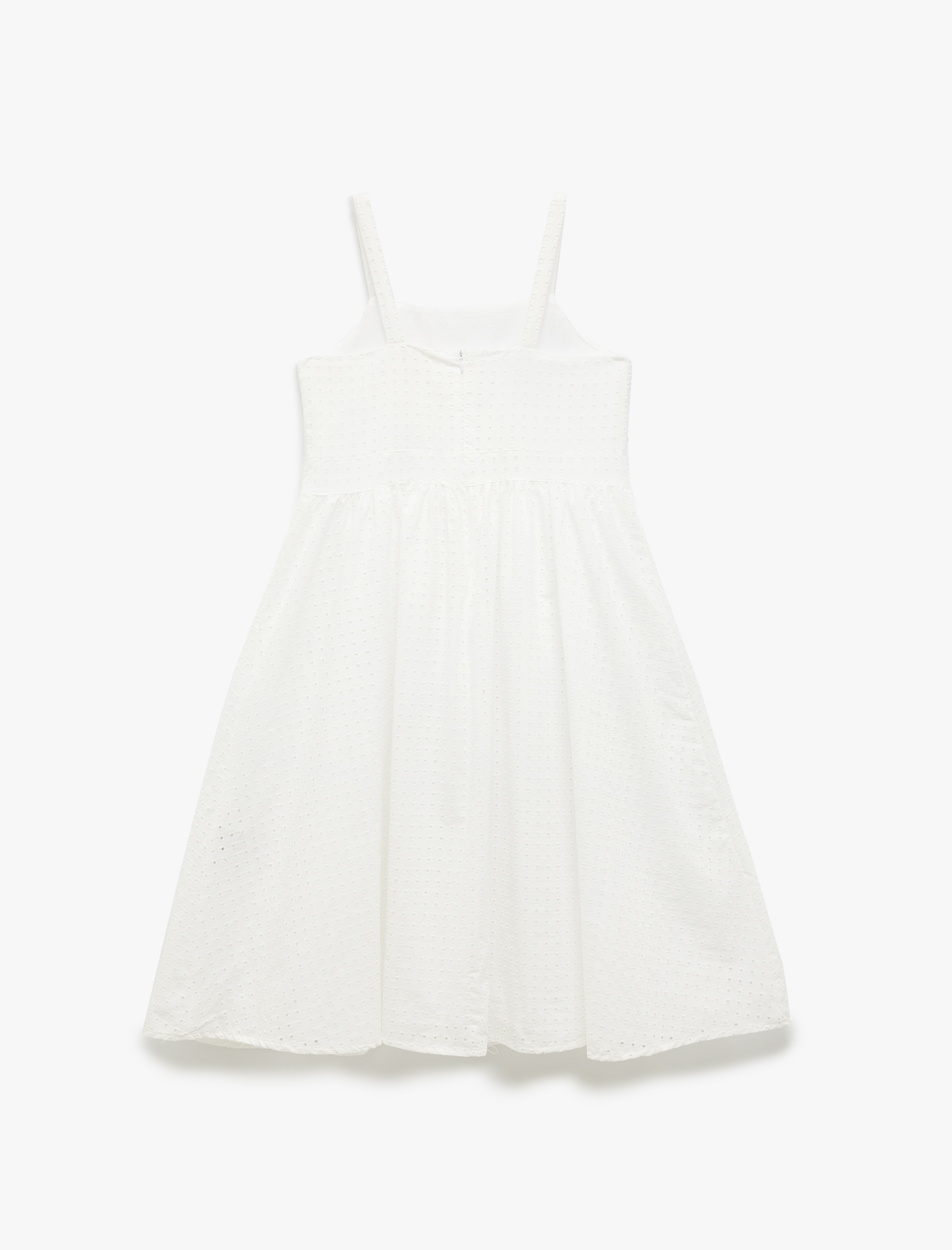  Kız Çocuk Pamuklu Brode Detaylı Pileli Askılı Elbise