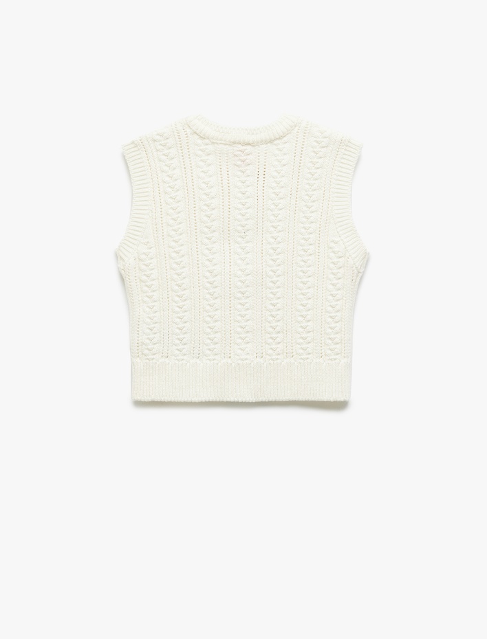 Kız Bebek Fiyonk Detaylı Bisiklet Yaka Ajurlu Triko Süveter