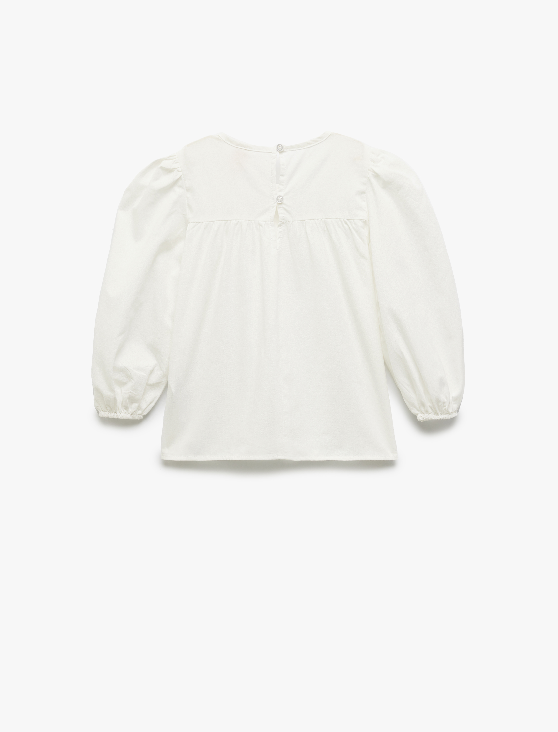  Kız Bebek Pamuklu Kurdele Detaylı Uzun Kollu Bisiklet Yaka Balon Kollu Bluz
