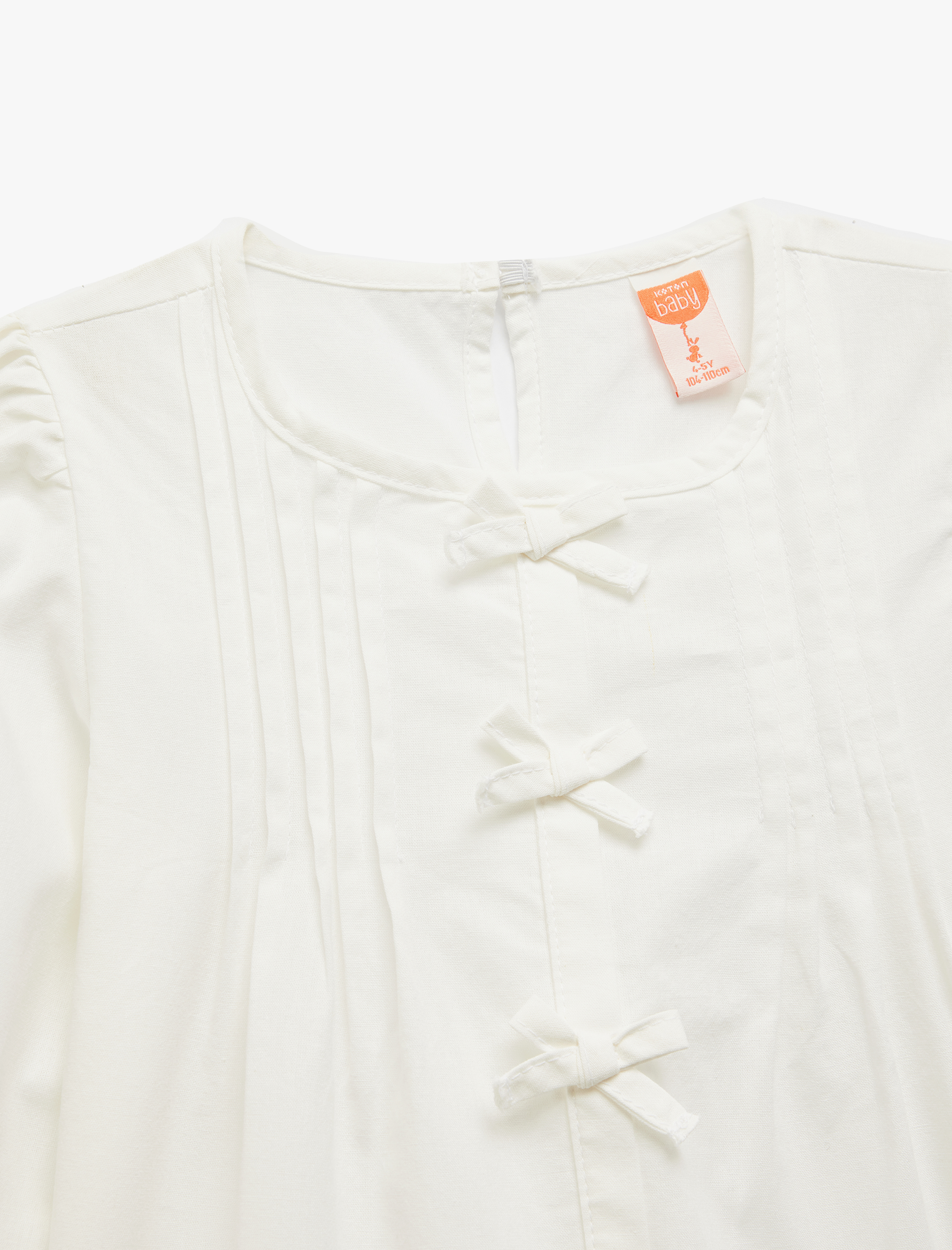  Kız Bebek Pamuklu Kurdele Detaylı Uzun Kollu Bisiklet Yaka Balon Kollu Bluz