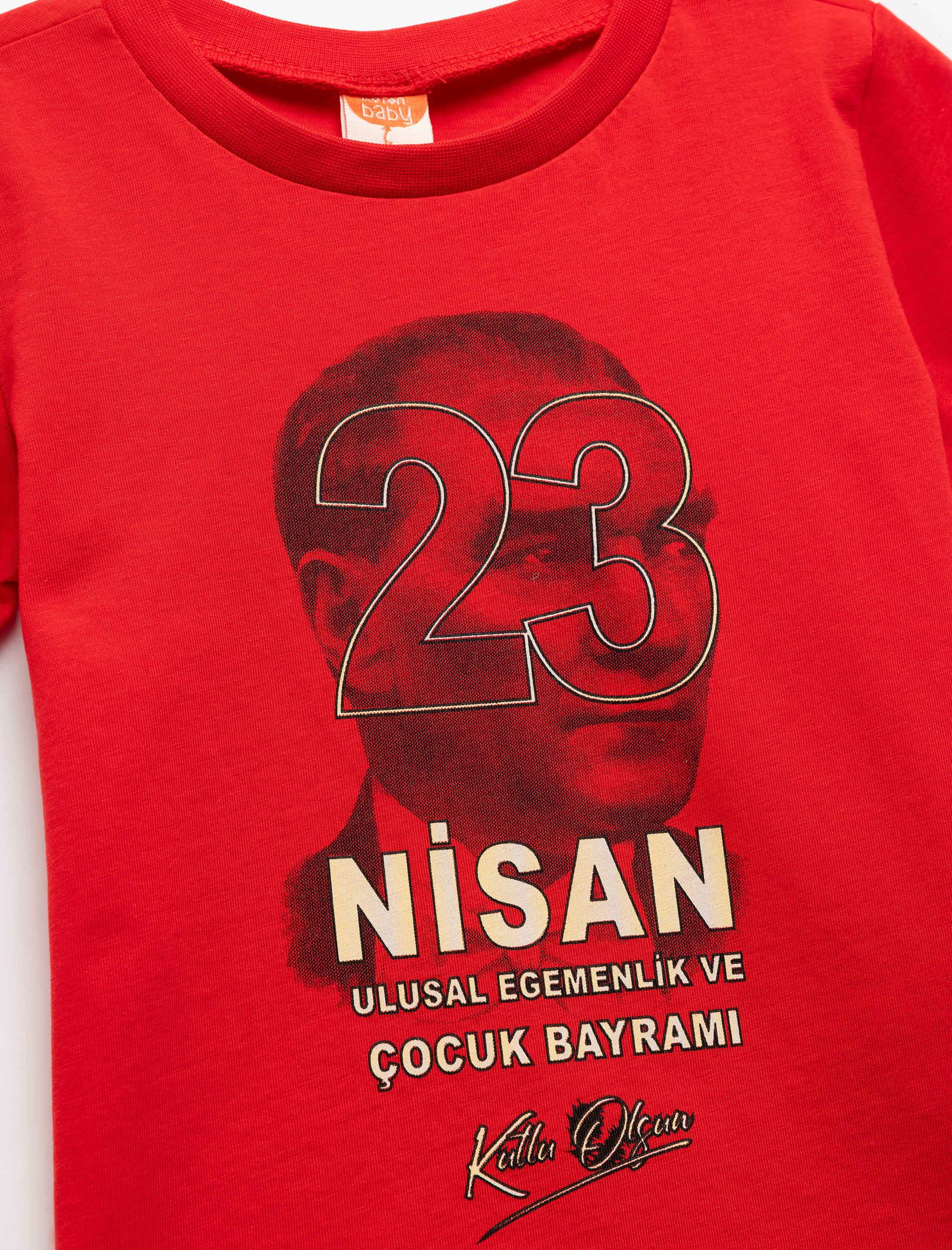  Erkek Bebek Atatürk Baskılı Bisiklet Yaka Kısa Kollu Pamuklu Tişört