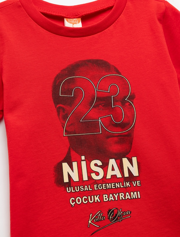Atatürk Baskılı Bisiklet Yaka Kısa Kollu Pamuklu Tişört_2