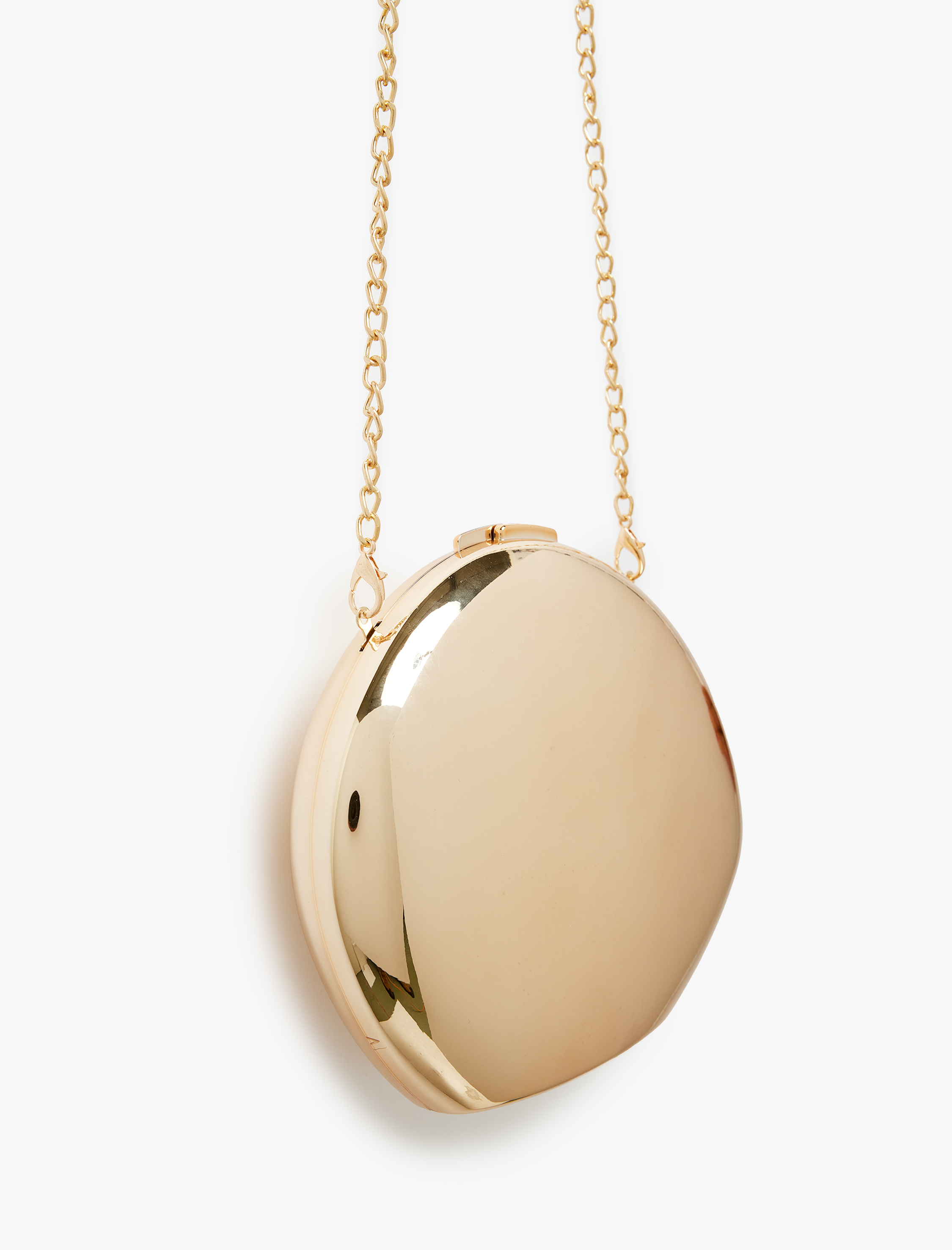  Kadın Zincir Askılı Asimetrik Metalik Çanta