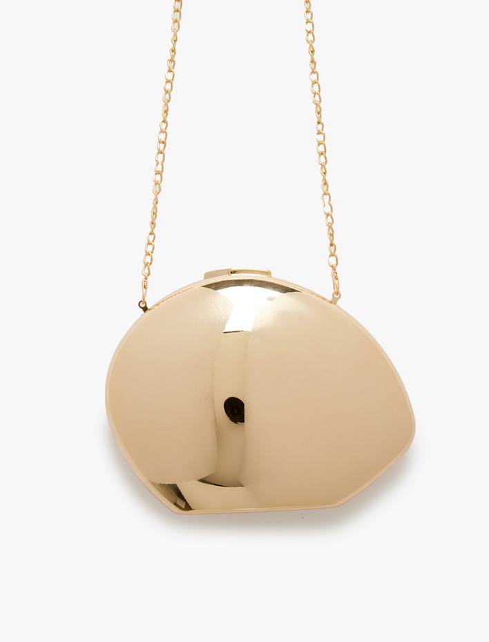 Kadın Zincir Askılı Asimetrik Metalik Çanta