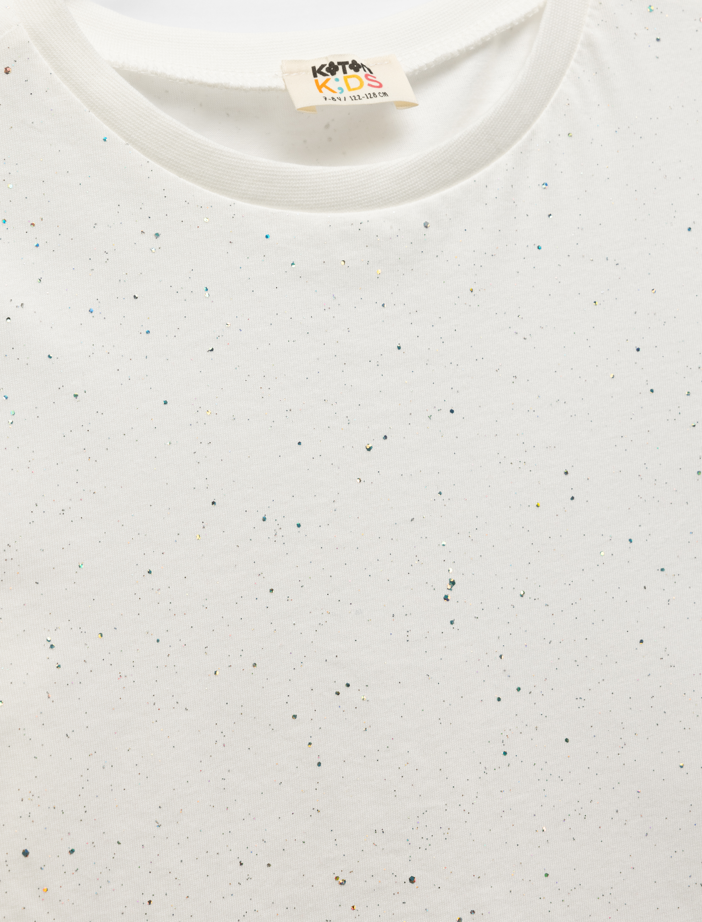  Kız Çocuk Bisiklet Yaka Kısa Kollu Pamuklu Simli Tişört