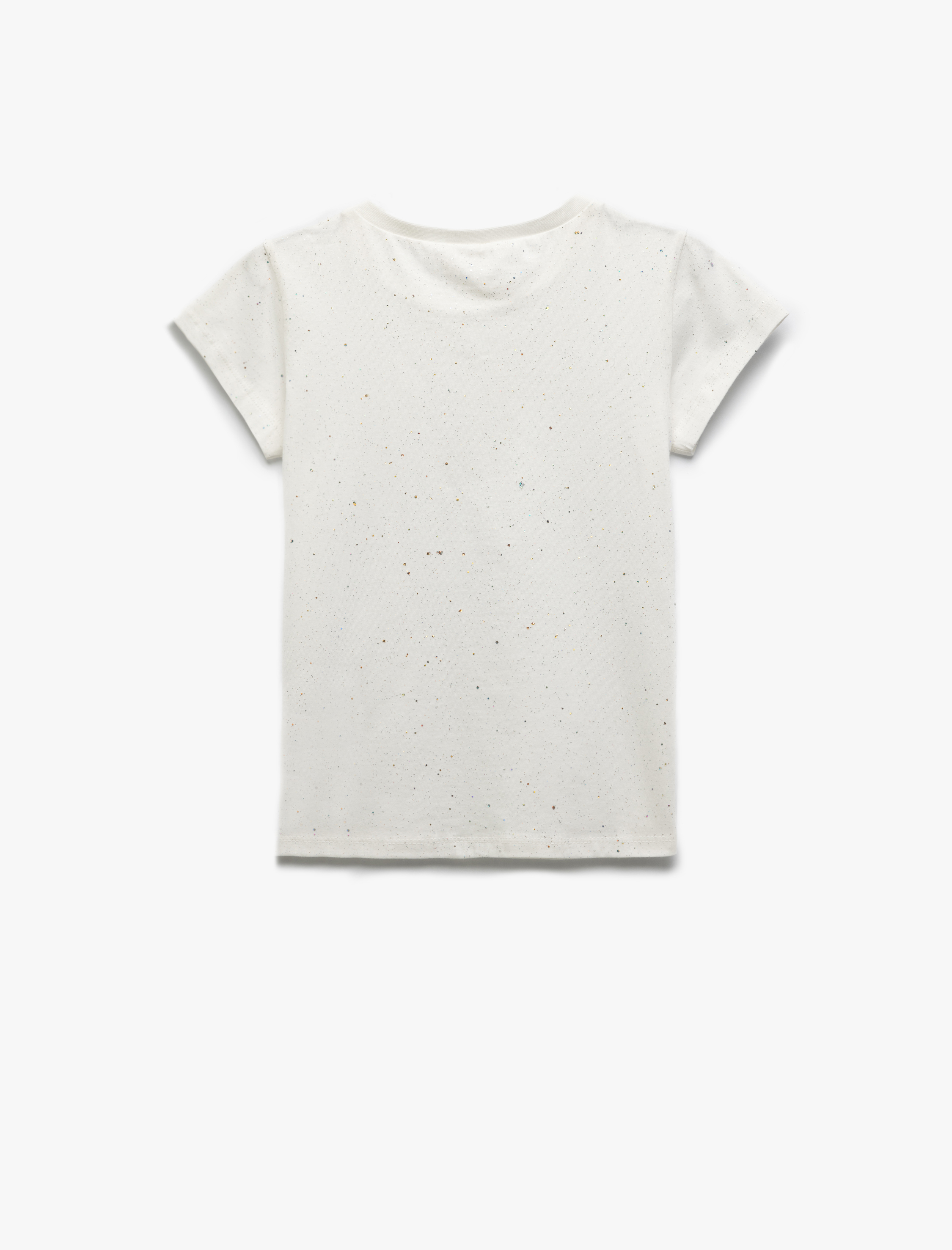  Kız Çocuk Bisiklet Yaka Kısa Kollu Pamuklu Simli Tişört