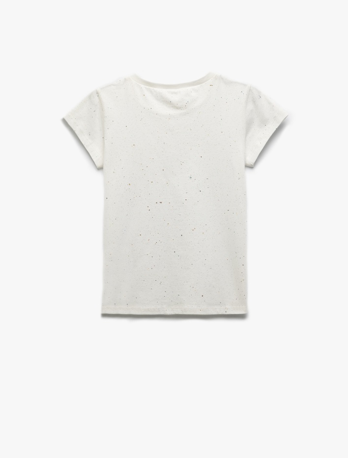 Kız Çocuk Bisiklet Yaka Kısa Kollu Pamuklu Simli Tişört