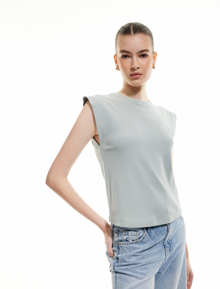  Pamuklu Bisiklet Yaka Kolsuz Basic Tişört